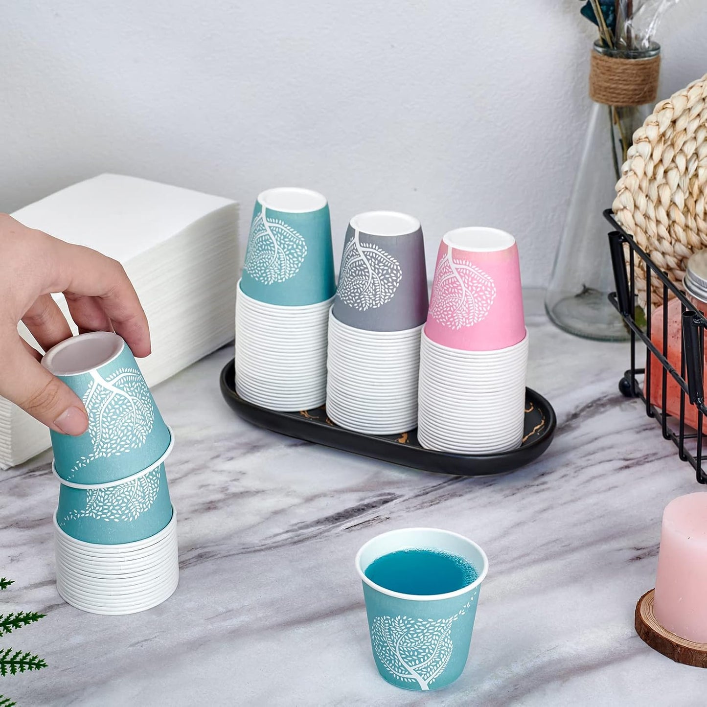 LITOPAK 600 Pack 3 oz Disposable Bathroom Cups, Colorful Small Disposable Paper Cups for Parties, Picnics, Barbecues, Travel and Events