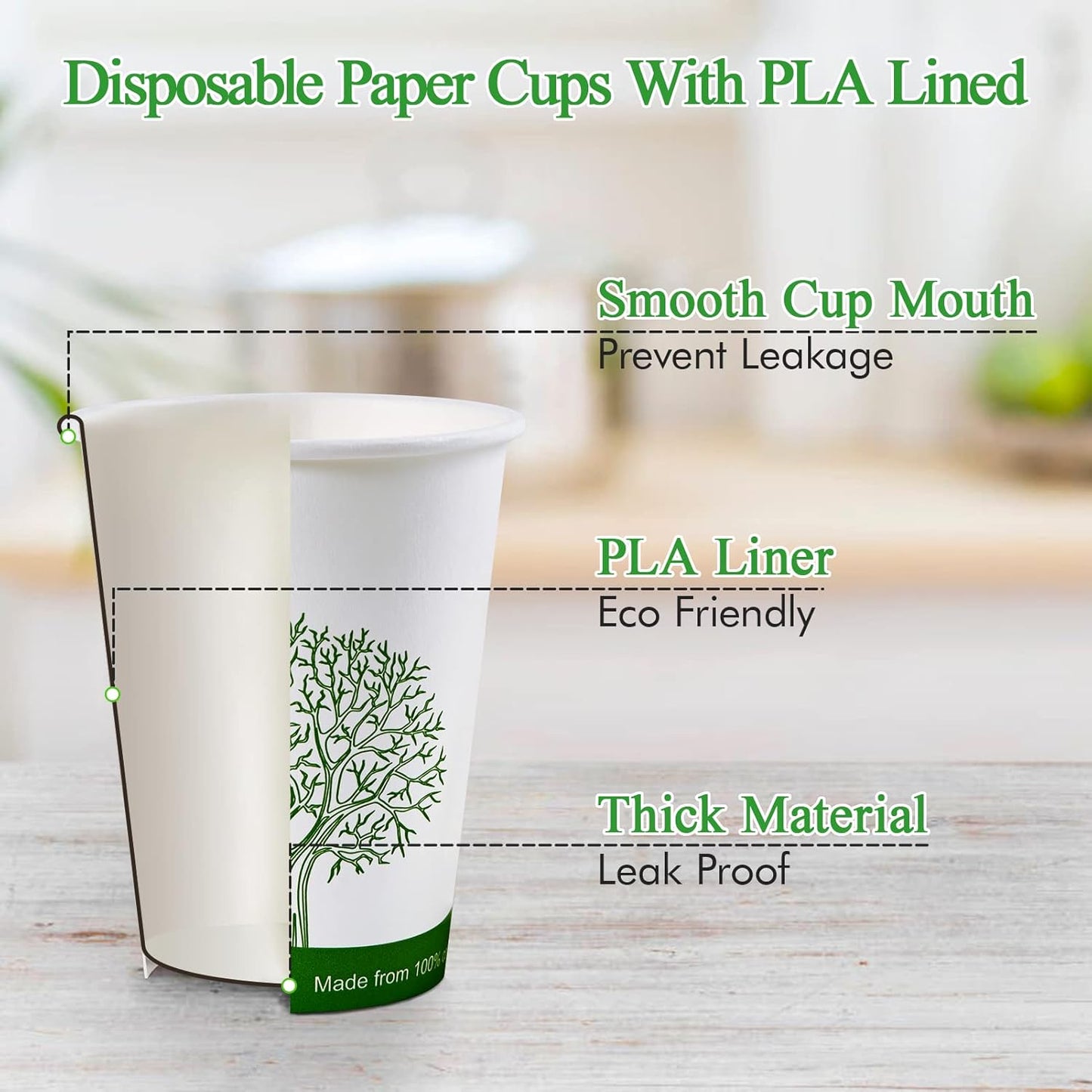 ECOLipak 240 Count 12 oz Compostable Paper Cups, Biodegradable Disposable Paper Coffee Cups with PLA Lined, Eco-friendly Hot Drinking Cups for Party, Picnic,Travel,and Events