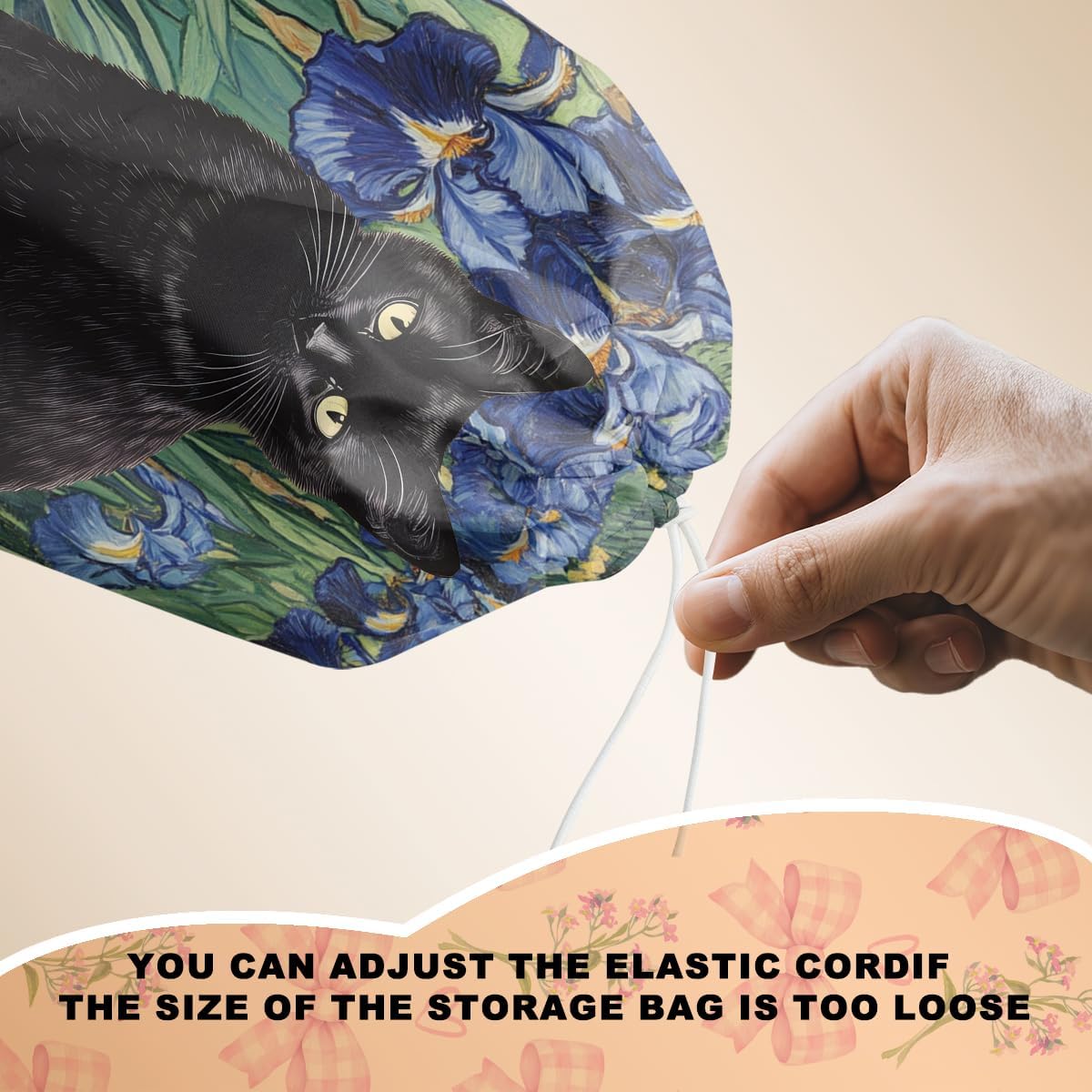 Mysterious Cat Plastic Bag Holder, Wall Mount Plastic Bag Holders for Grocery Bags, Vibrant Floral Washable Grocery Bags Storage Dispenser for Home Kitchen Decor, Cat Lover Gifts for Women