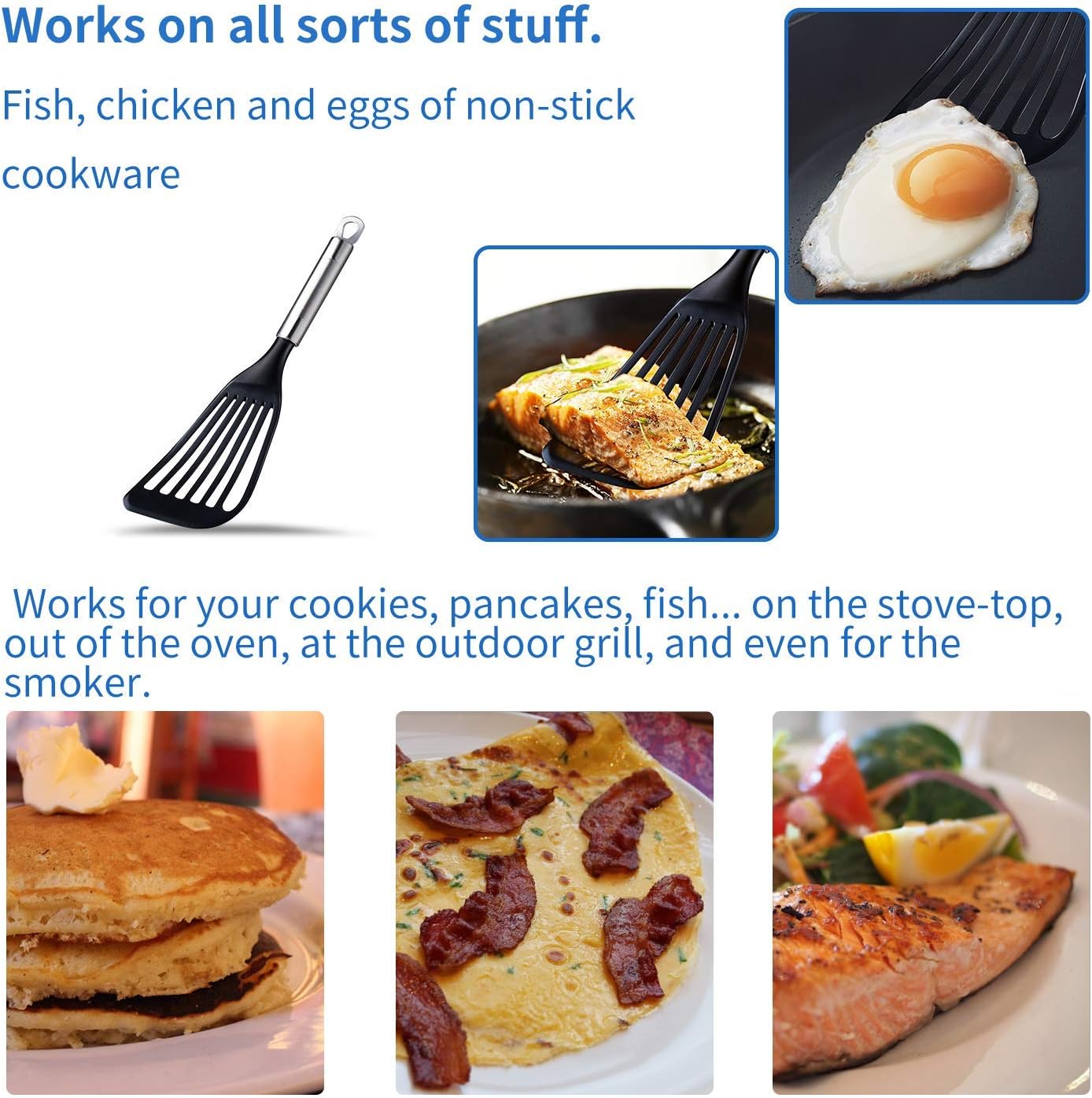 KSENDALO Fish Spatula for Nonstick Pans 2-Pack - Thin Turner for Eggs & Fish | LFGB Nylon, 10,000+ Reviews | Dishwasher Safe