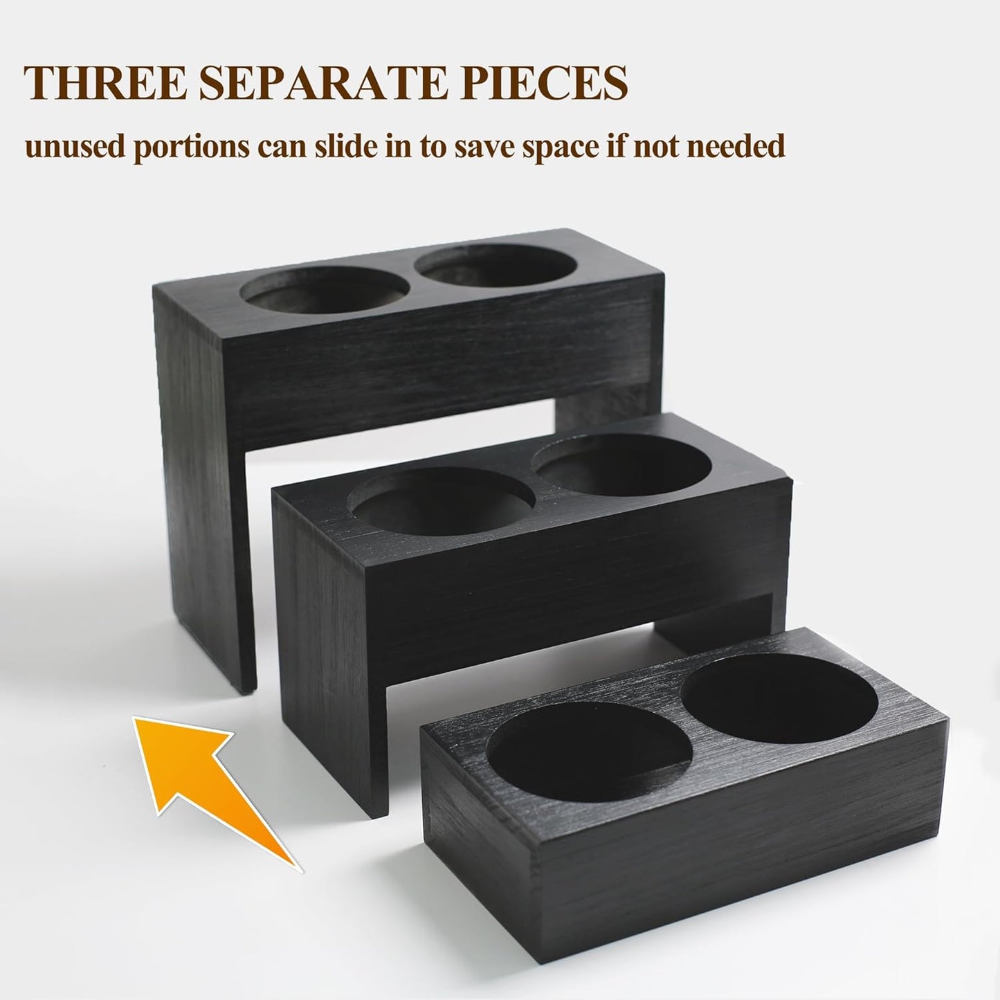 Black Wood Coffee Syrup Rack Organizer, 3 Tier Syrup Bottle Holder for Coffee Bar, 6 Bottles(750ml) Storage Stand for Syrup, Wine, Dressing for Kitchen Coffee Station(3 Separate Pieces)