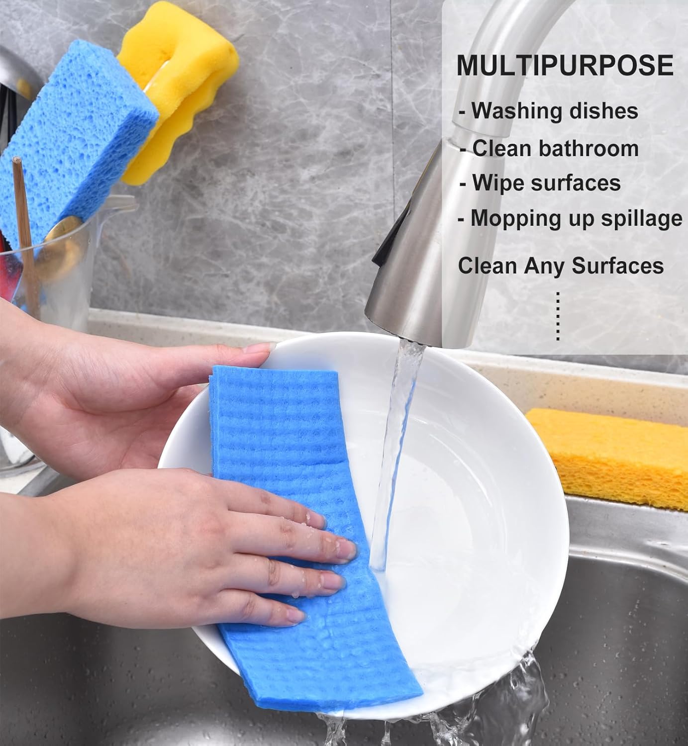 MEUUT 12 Packs Swedish Dishcloths and Kitchen Sponges for Cleaning, Reusable Absorbent Compressed Cellulose Cleaning Sponge Dish Clothes for Kitchen and Household Use