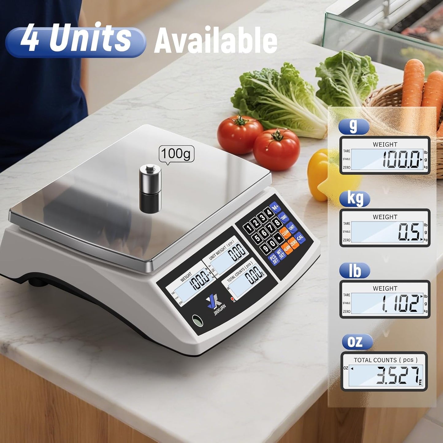 Industrial Counting Scale Digital Inventory Scale for Small Parts Coins Jewelry Piece, 66lb/30kg Electronic Bench Scale Gram Scale with Battery AC Power Backlight LCD Display, lb/g/kg/oz, 0.001lb/0.5g