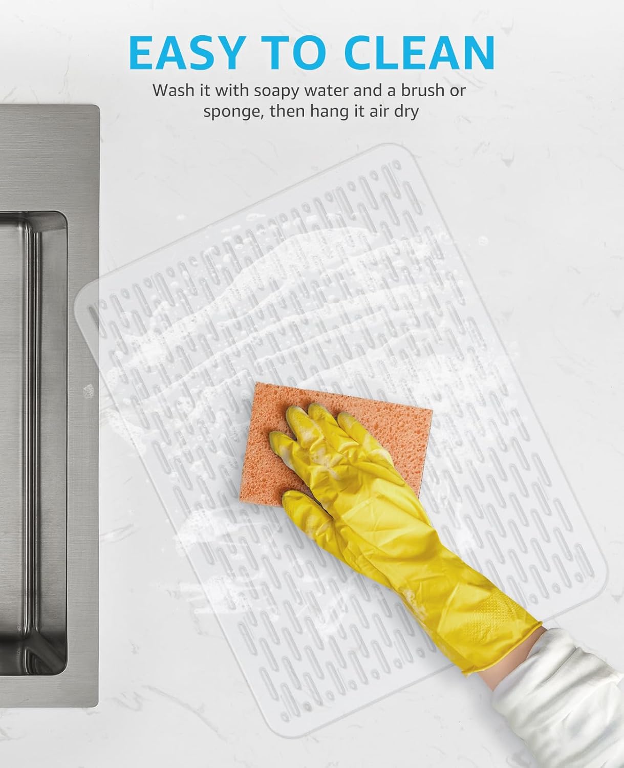 Bligli Mesh Sink Mat, 15.7 x 11.8inch Sink Prtector Mats for Kitchen Sinks, PVC Eco-Friendly Sink Protectors for Bottom of Sink, Fast Draining, Easy Cleaning, Clear