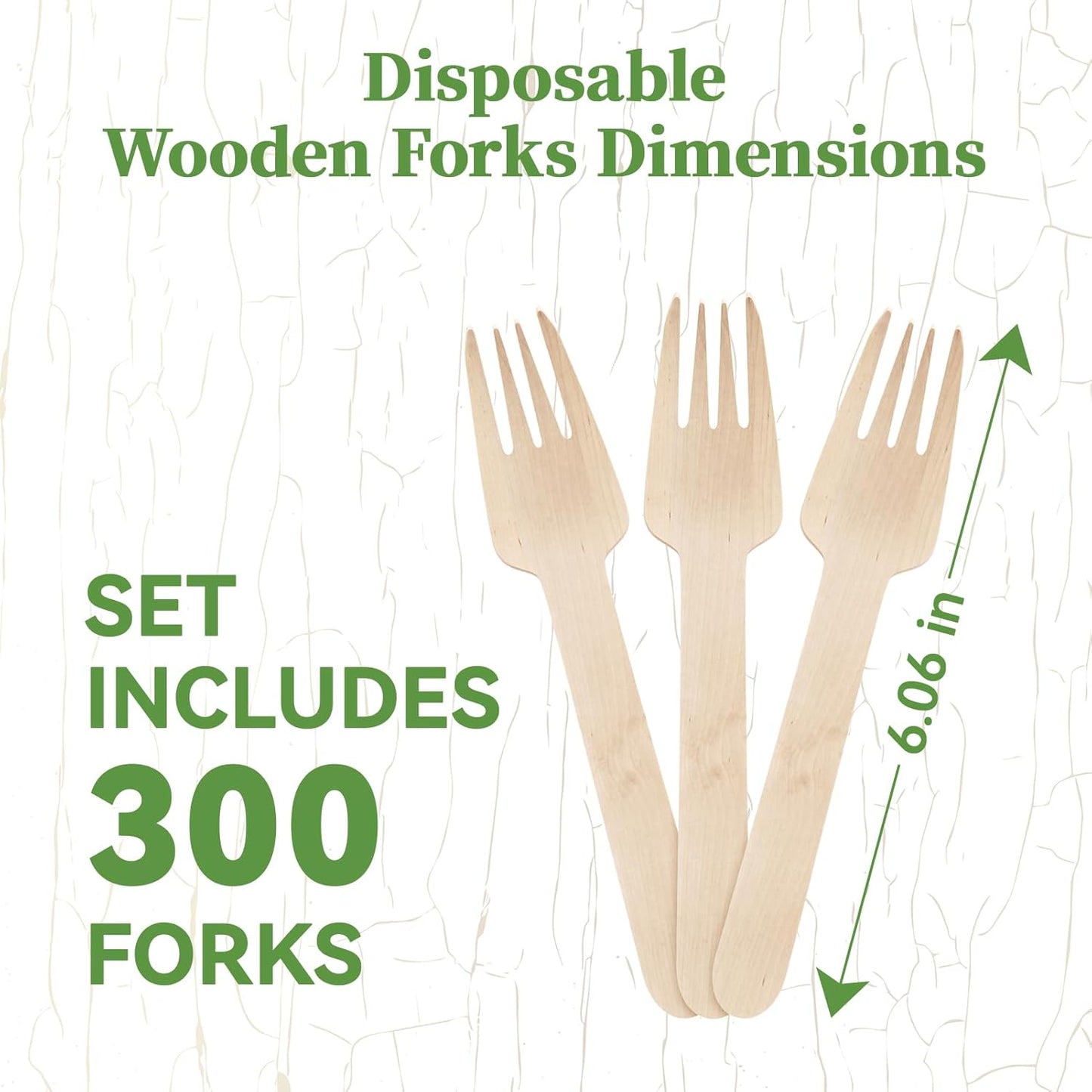 ECOLipak 300 Count Wooden Forks Disposable, Wooden Disposable Compostable Forks for Eating, Party, Camping, Traveling, Family Dinners