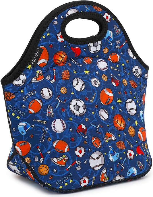 FlowFly Neoprene Kids Lunch box Insulated Soft Bag Mini Cooler Thermal Meal Tote Kit for Boys, Girls,Men,Women,School,Work, Office, FootBall
