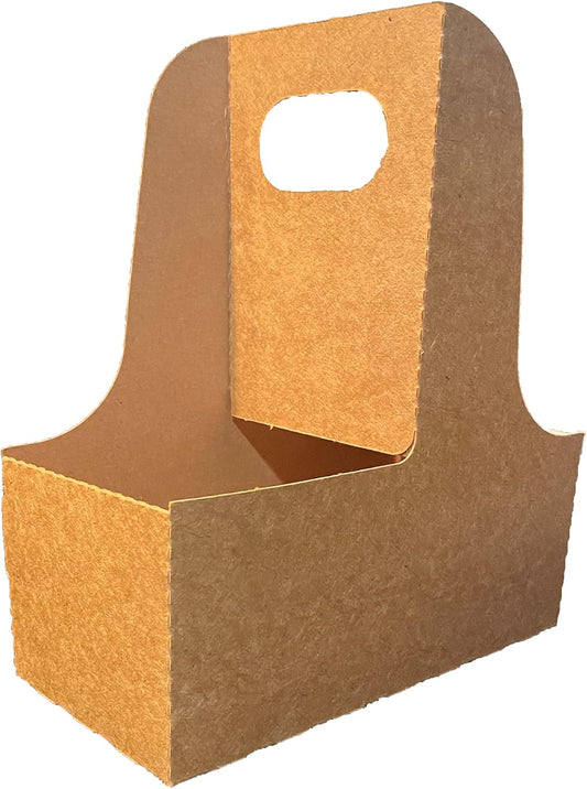 2 Cup Drink Carrier with Handle | Kraft Paperboard Cup Holder | Disposable Cup Holder for Hot or Cold Drinks | Cup Carrier for Food Delivery Services, Uber Eats, Door Dash (100)