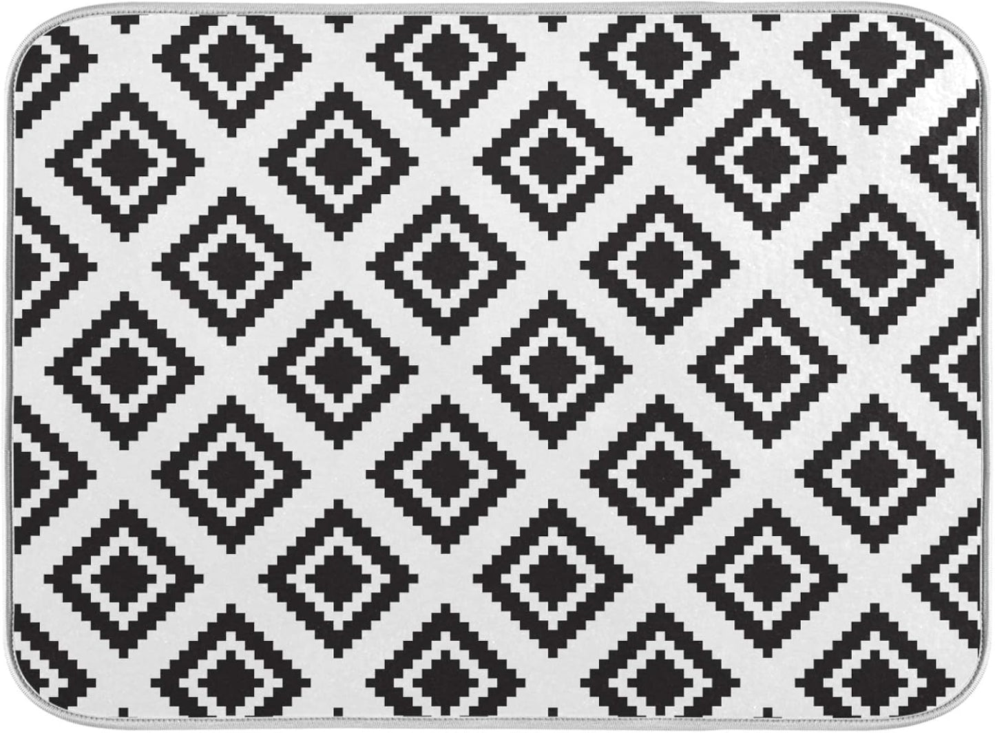 Super Absorbent Dish Drying Mat, Microfiber Fast-Drying Dish Mat, 24" x 18, Kitchen Dish Drying Pad, Grey Moroccan Rhombus Plaid