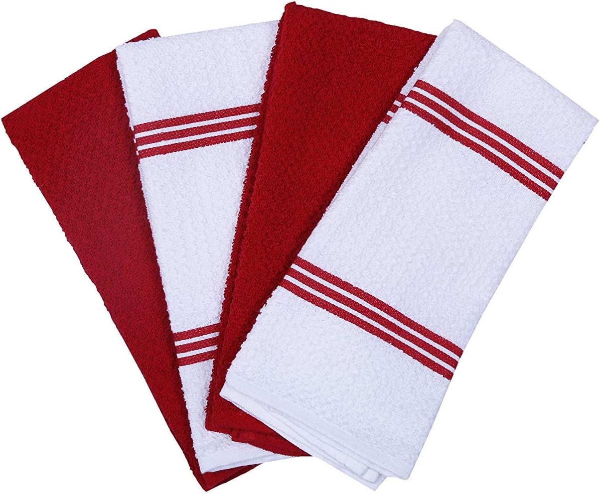 Amour Infini Kitchen Towels Pack of 4 - Absorbent, Quick Drying Premium Cotton Tea Towel - Kitchen Linens 16x28 Inch Dish Towels with Hanging Loop (Red)