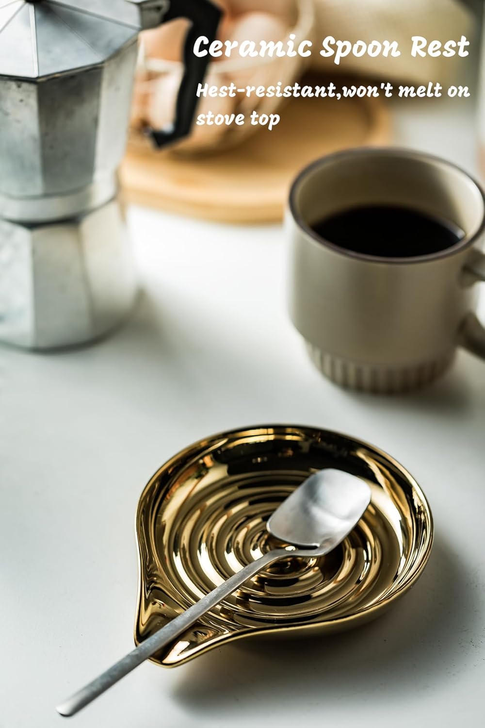 LAUCHUH Spoon Rest for Stove Top, Ceramic Spoon Holder for Kitchen Countertop Large Utensil Rest for Spatula, Spoons or Tong, Ladle, Fork, Christmas, 5 inch, Gold