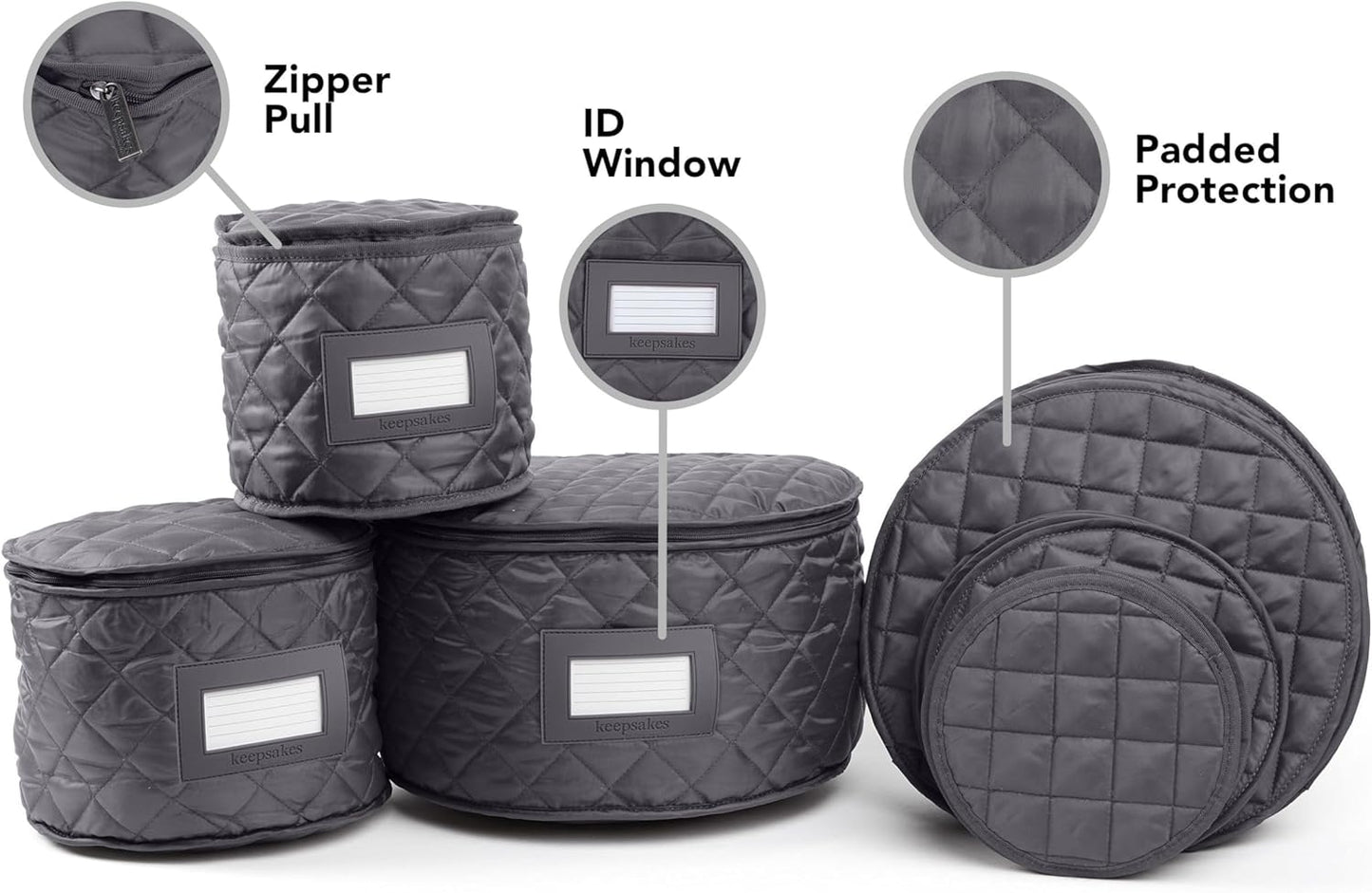 Covermates Keepsakes - Dish Storage Set - Padded Protection - ID Window - Stain Resistant - Machine Washable - China Storage, Slate