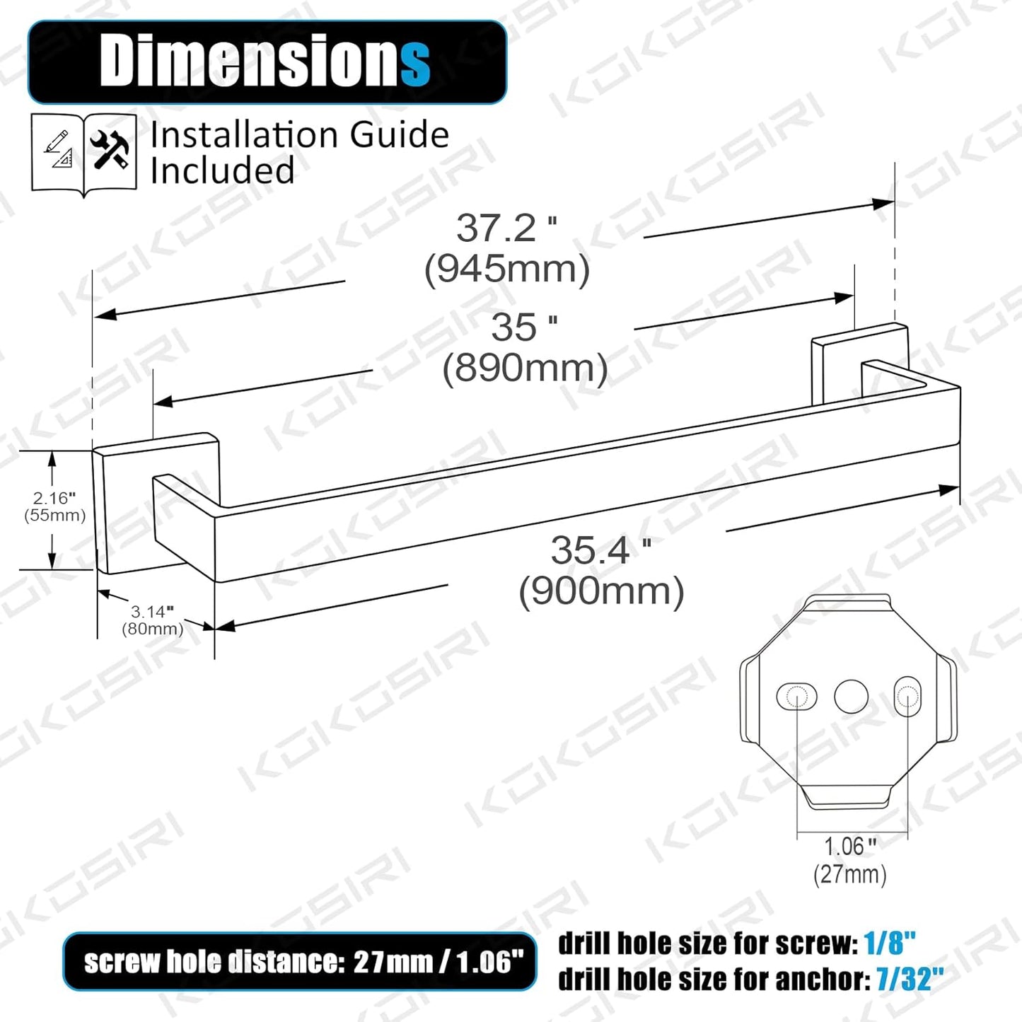 KOKOSIRI 36-Inch Single Towel Bar, Bathroom Kitchen Towel Holder, Wall Mounted SUS304 Stainless Steel Towel Rack, Matte Black, B4003BK-L36