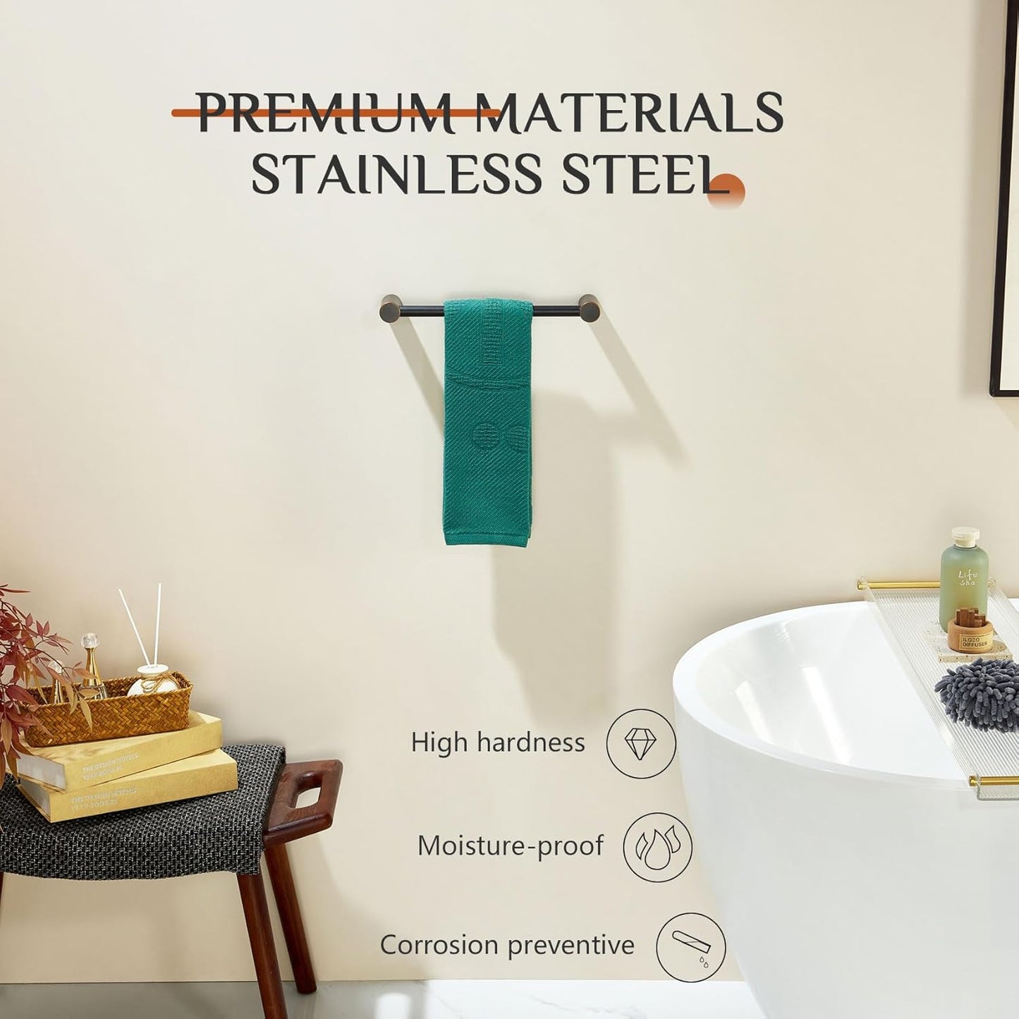 KOKOSIRI Towel Holder for Bathroom Wall 16-Inch Hand Towel Bar Hangers Bathroom Accessory Wall Mounted Oil Rubbed Bronze Stainless Steel, B4007ORB-L16