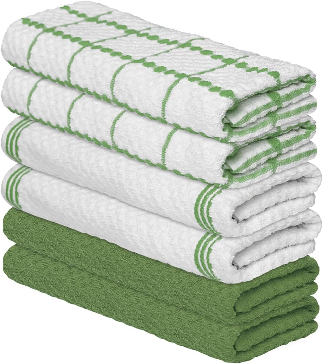 Artoid Mode Ring Spun Cotton Green Kitchen Dish Towels, 15x25 Inch Ultra Soft Absorbent Quick Drying Household Cleaning Tea Towels Bar Towels Set of 6