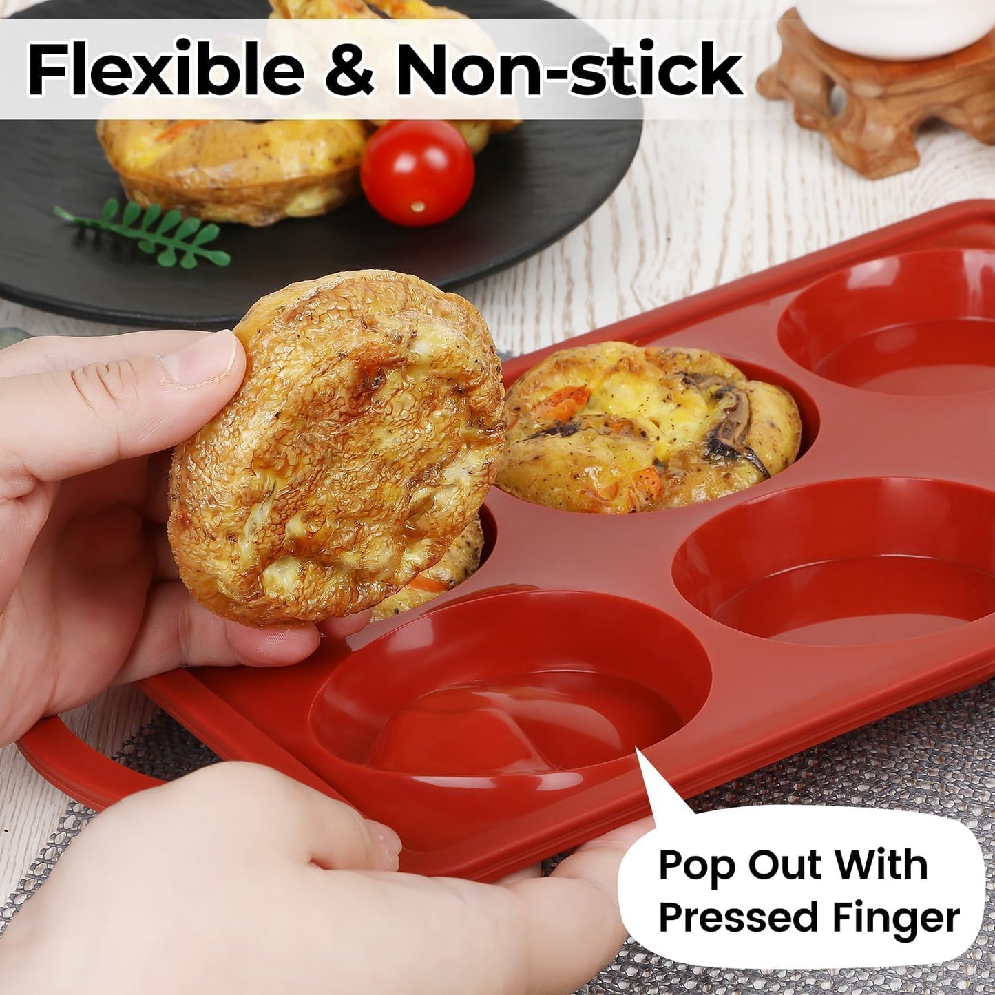 Muffin Top Pan, Metal Reinforced Frame 3 Inch Silicone Egg Molds for Breakfast Sandwiches Non Stick Round Silicone Egg Pan for Baking English Muffins, Whoopie Pies, Corn Bread, Tarts 2 Pack Brown