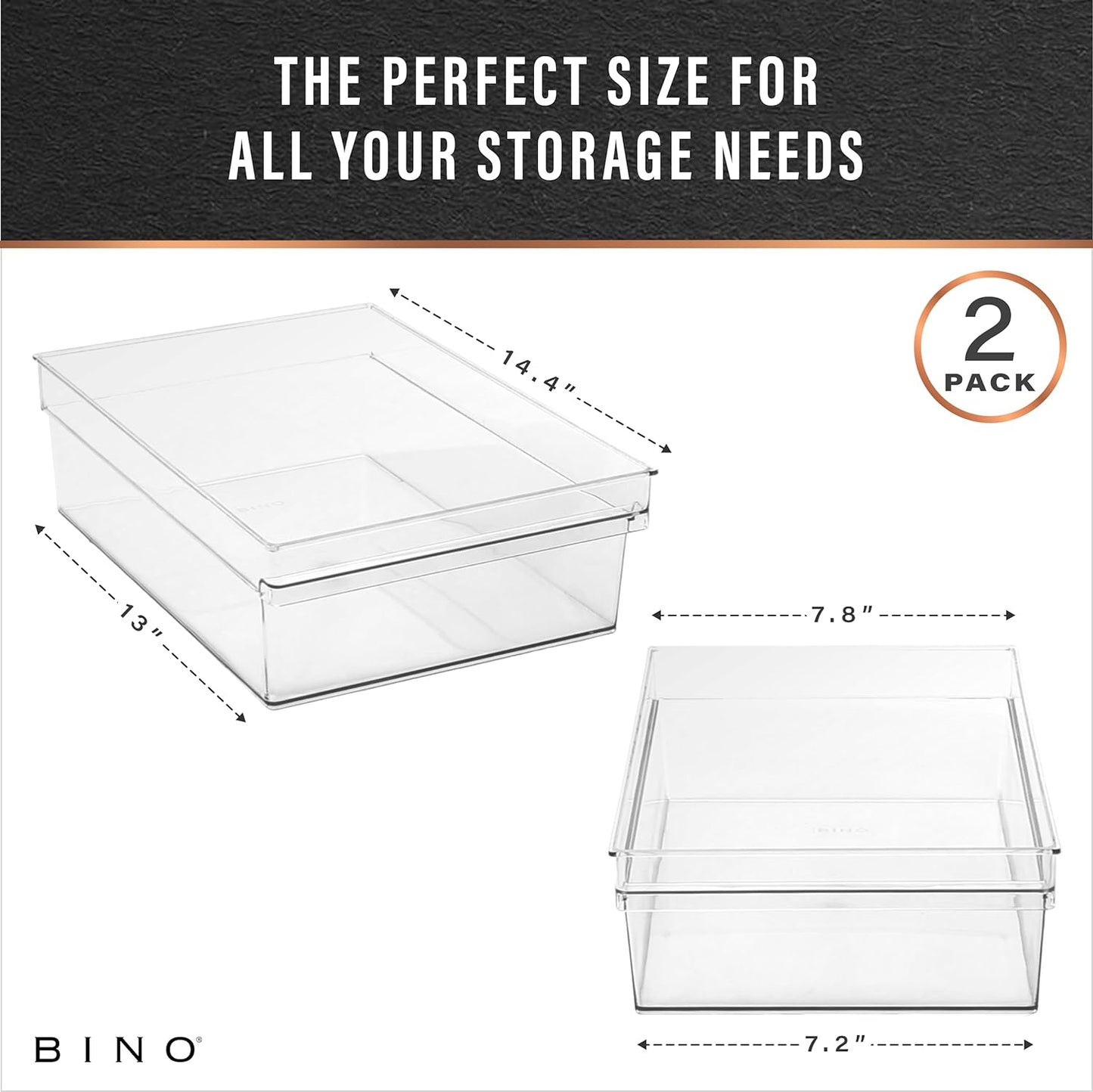 BINO | Plastic Storage Bins, Large | THE HANDLER COLLECTION | Multipurpose Organizer Bins | Kitchen Pantry Organizers and Storage | Clear Containers for Organizing Home | Freezer Organizer