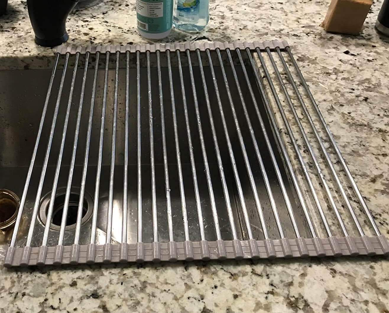 Ahyuan Roll up Dish Drying Rack Over The Sink Kitchen Roll up Sink Drying Rack Portable Dish Drainer Foldable Dish Drying Rack (Warm Gray, 17.8''X17'')