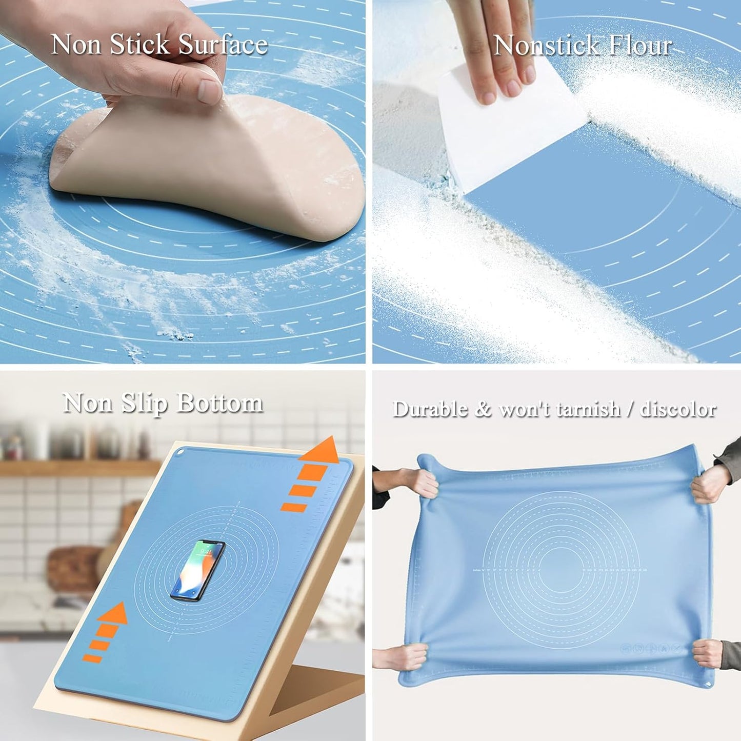 Silicone Pastry Mat 28" x 20" Extra Thick Dough Rolling Mat with Measurements and Edge Heightening, Non-stick Food Grade Silicone Baking Mats for Pastry, Bread, Cookies, Pizza, Fondant, Pasta