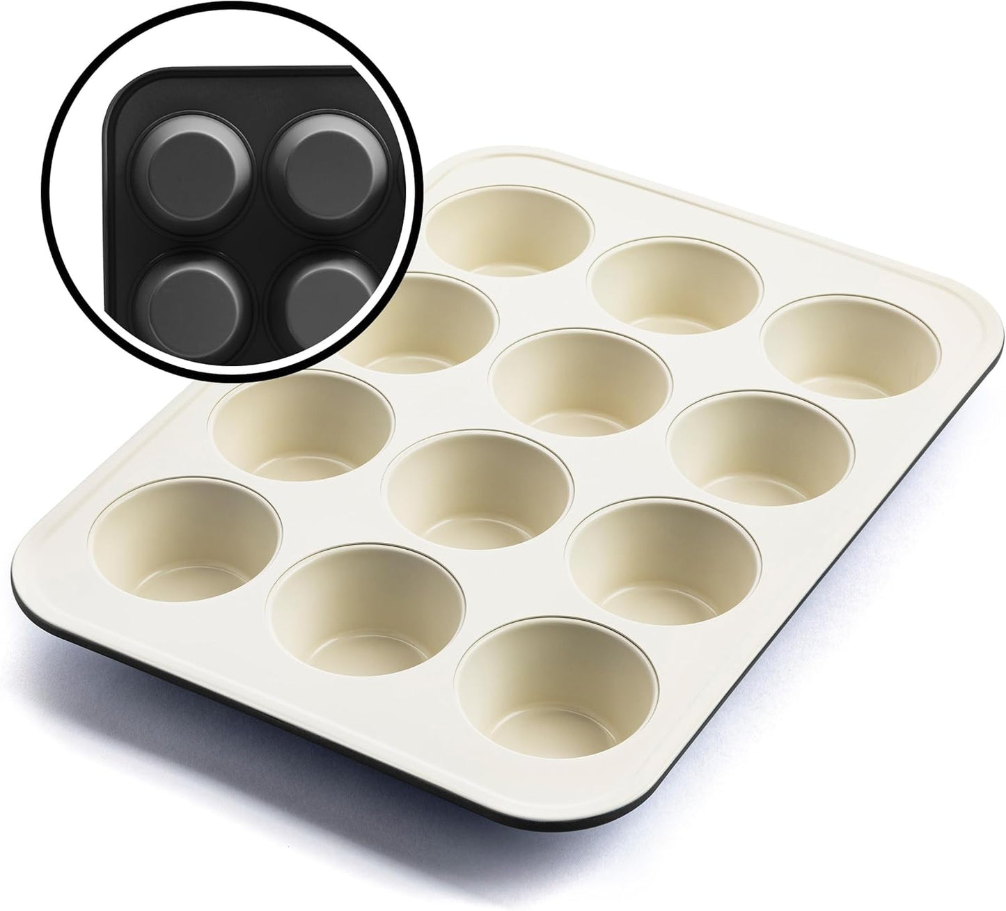 GreenLife 12-Cup Muffin Pan, Healthy Ceramic Nonstick Bakeware, PFOA & PFAS-Free Cupcake Sheet, Durable Baking Tray, Versatile Kitchen Essentials, Easy Clean Muffin Mold, Nonstick Baking Pan, Black