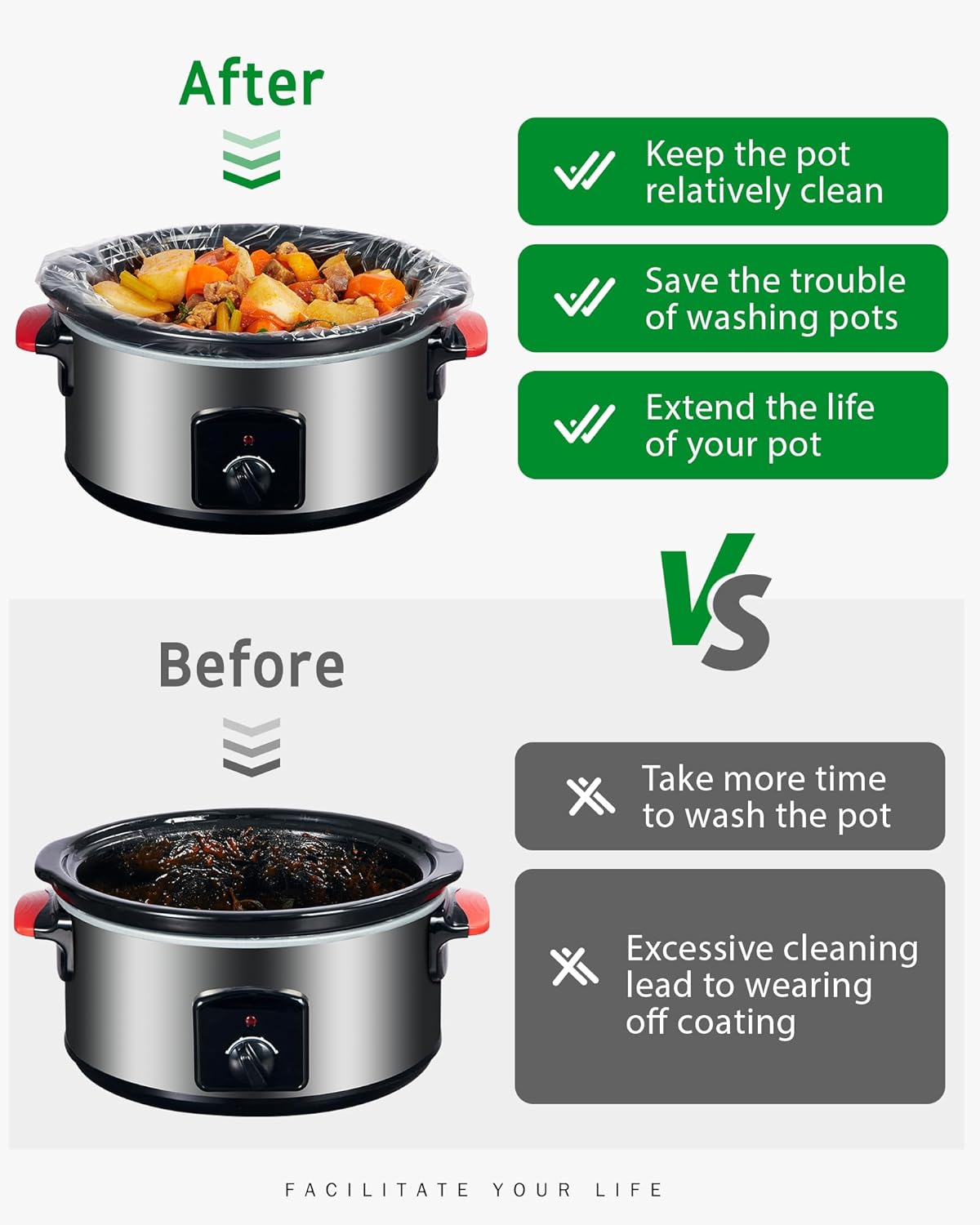 Syntus Slow Cooker Liners, 15 Count Cooking Bags Extra Large Size Disposable Pot Liners Plastic Bags, Fit 6QT to 10QT for Slow Cooker Cooking Trays, 14"x 22", 15 Liners