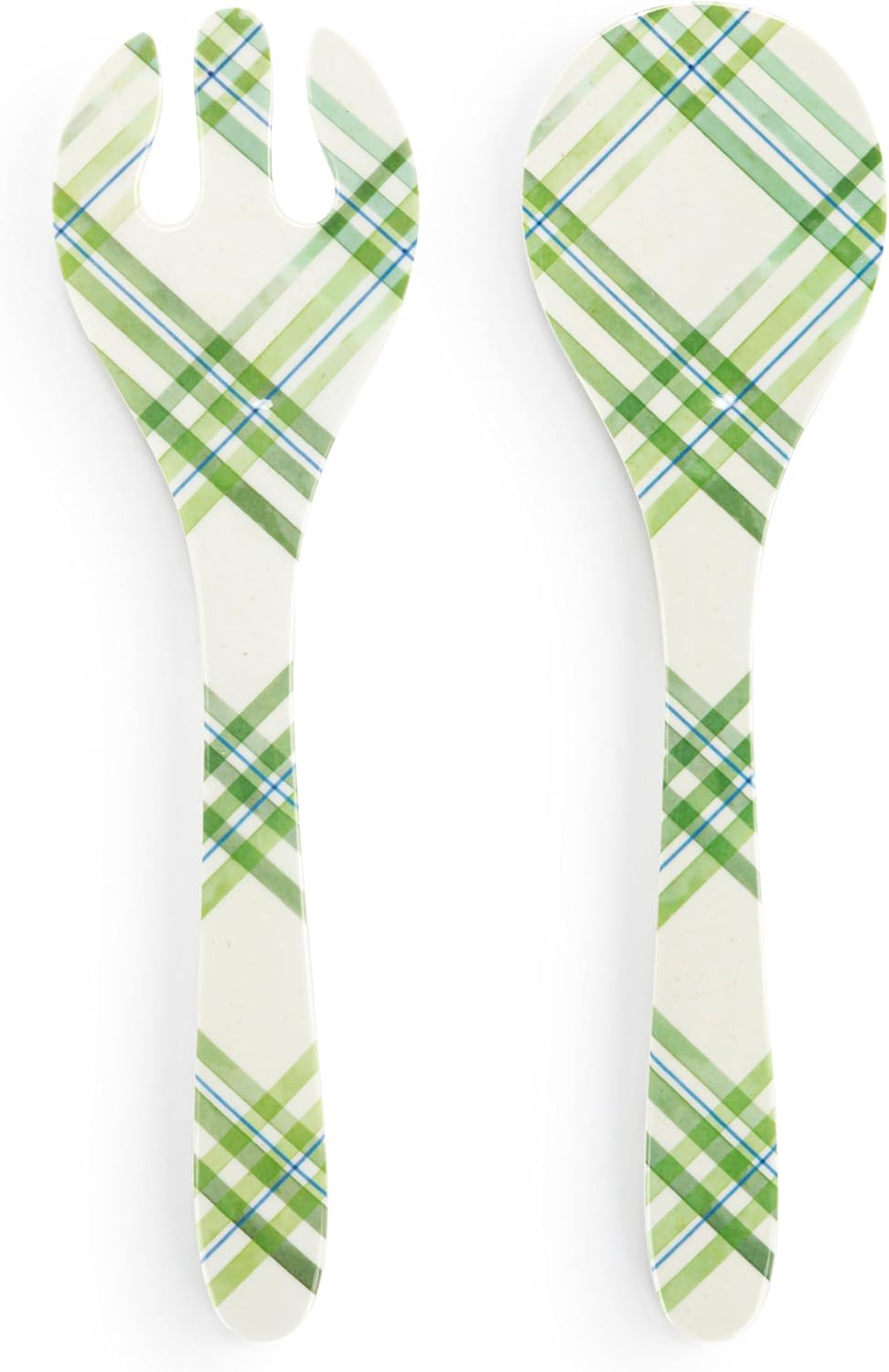 DEMDACO Green Tartan Plaid - 11 Inch Green/White Melamine Spoon Fork Salad Server Set