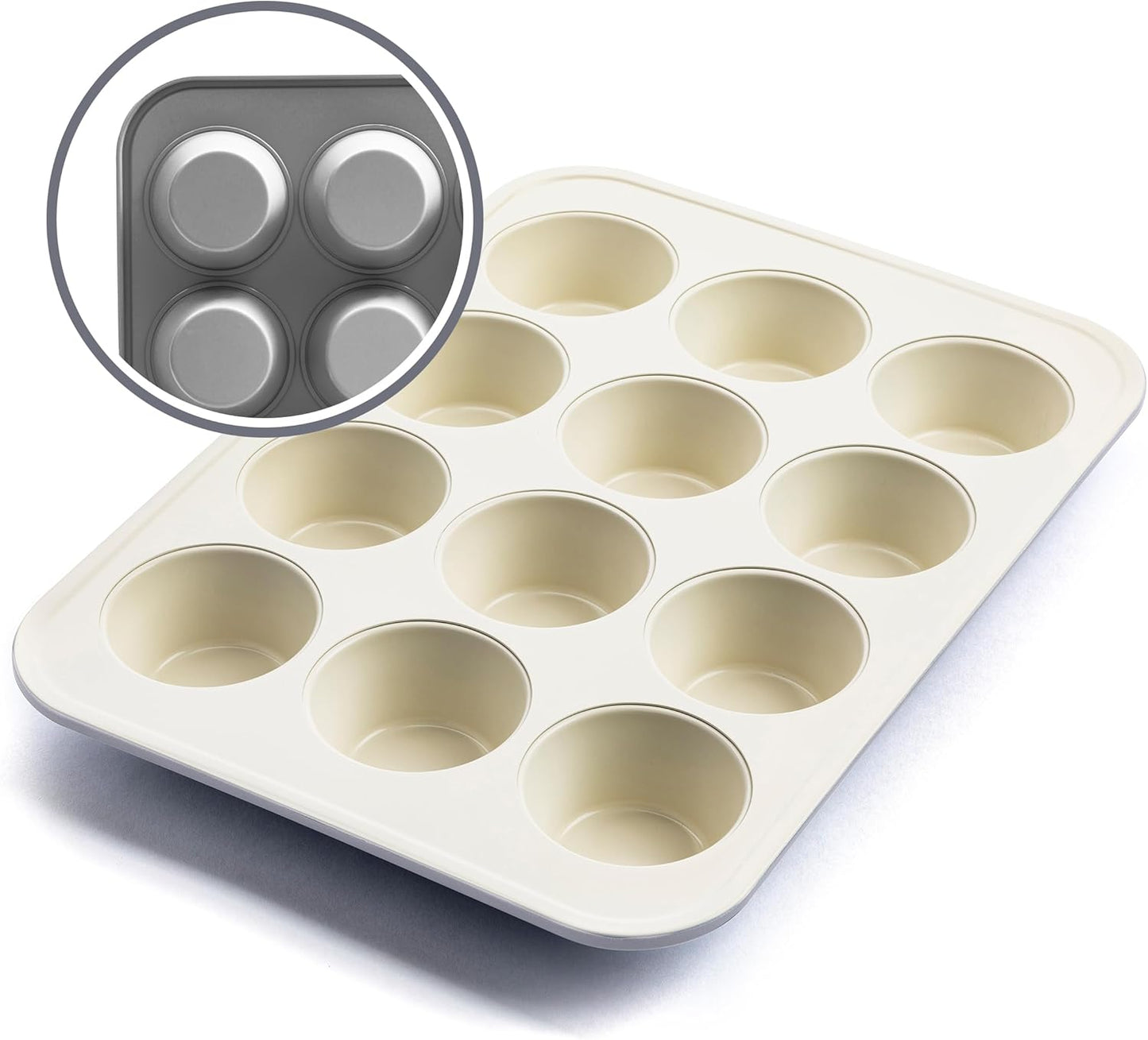 GreenLife 12-Cup Muffin Pan, Healthy Ceramic Nonstick Bakeware, PFOA & PFAS-Free Cupcake Sheet, Durable Baking Tray, Versatile Kitchen Essentials, Easy Clean Muffin Mold, Nonstick Baking Pan, Gray