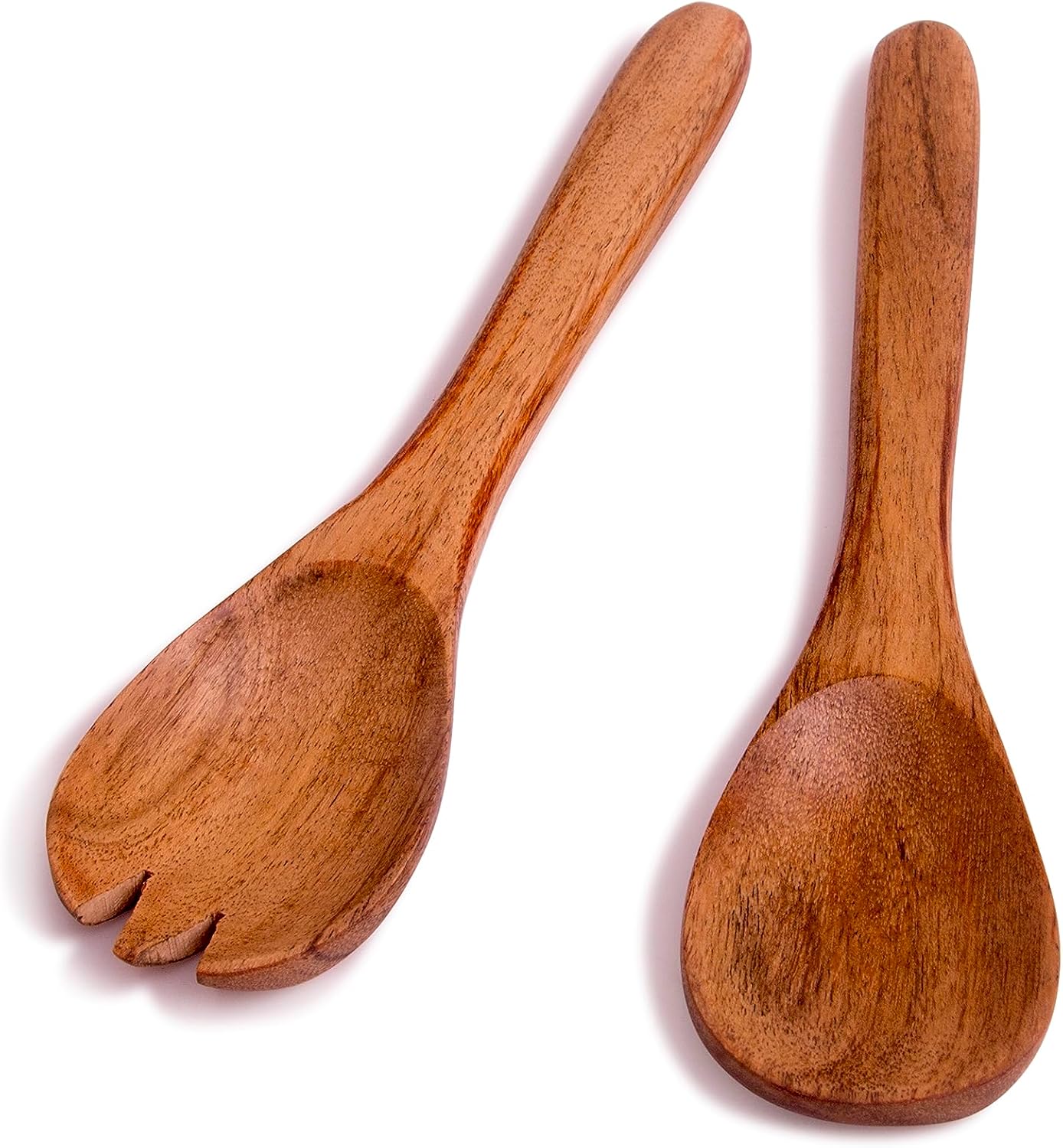 8 Inch Acacia Wood Salad Server Set Wooden Mixing Tongs Dinner Fork & Spoon Serving Utensils For Tossing Salad Handmade Cookware Salad Cooking Utensils & Accessories For Kitchen, Natural Brown