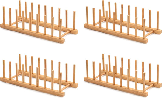 Bamboo Dish Drying Rack for Kitchen Counter and Cabinet, Dish/Book/Plate/Bowl/Cup/Cutting Board/Pot Lid Organizer for Kitchen, Living Room, Study, Display Cabinet (8 Slots)