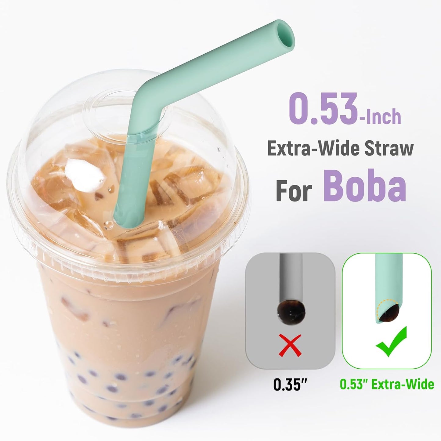 NiHome 6PCS Extra Wide Reusable Bent Silicone Straws for Boba, Smoothies, Bubble Tea, Eco-Friendly Bent Straws for Thick Drinks, Child-Safe, Customizable Length, 2 Brushes Easy Cleaning (Macaron)