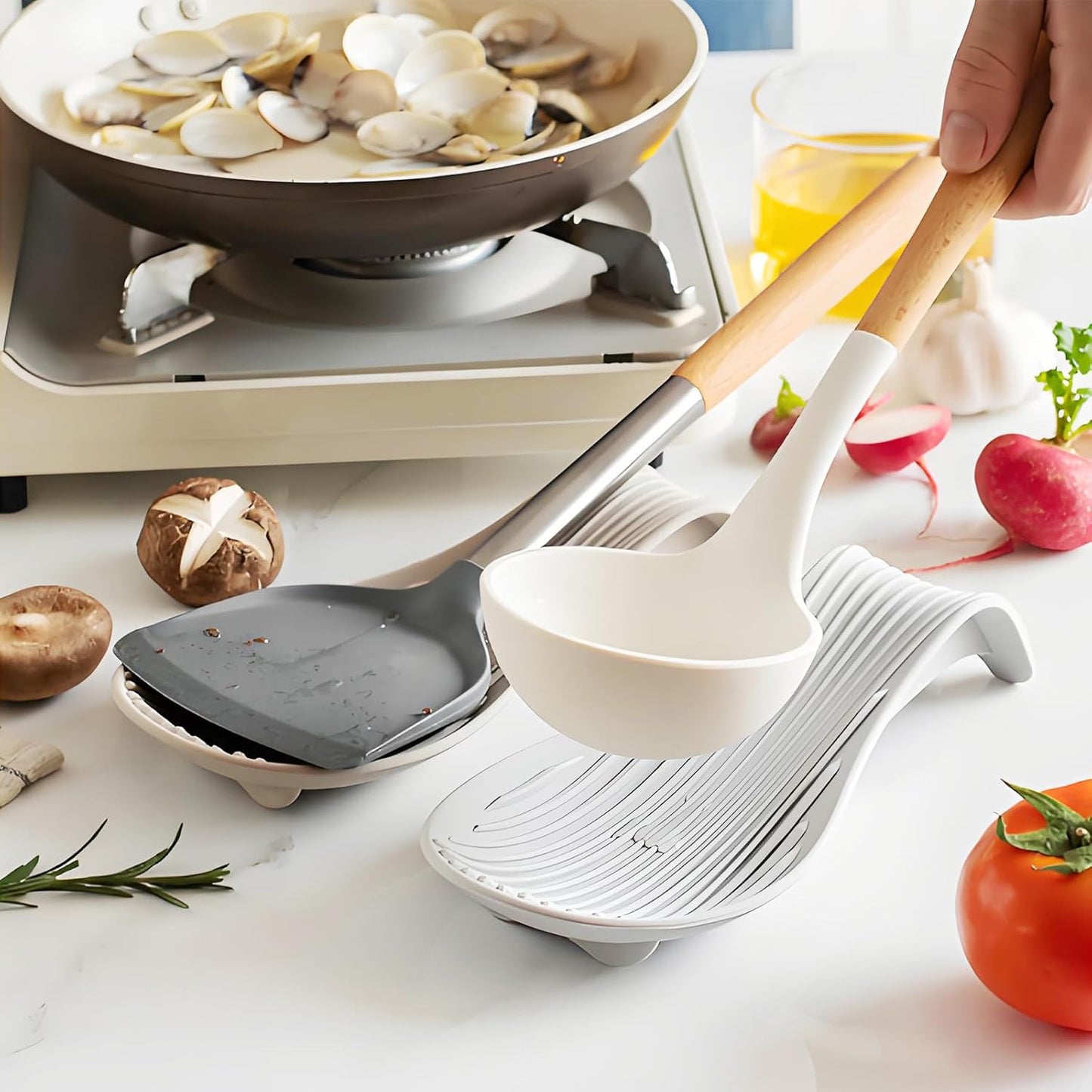 Spoon Rest, 2PCS Silicone Spoon Rest for Stove Top, spoon rest for stove top,Large Cooking Utensil Holder for Kitchen Counter, Heat-Resistant Kitchen utensil holder for Countertop