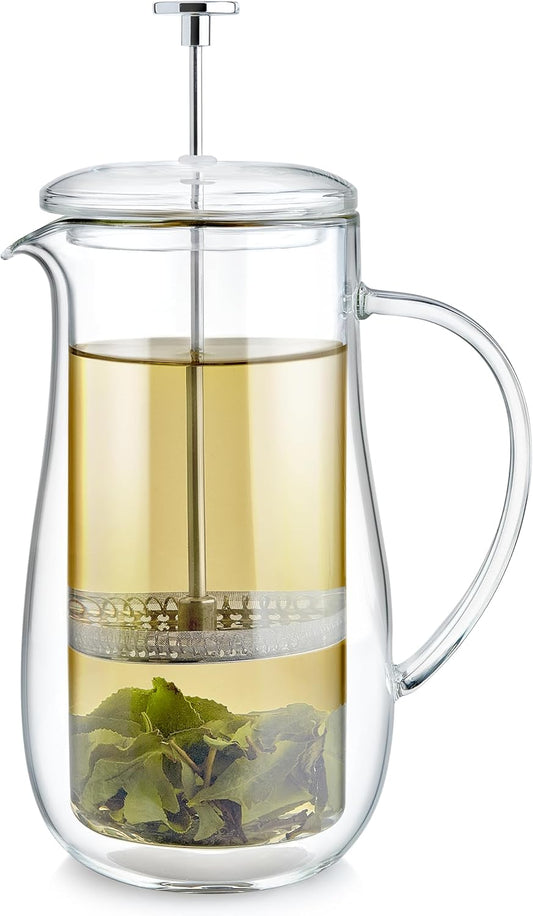 Teabloom Insulated Double-Walled Glass French Press – 100% Plastic-Free Tea & Coffee Press for Pure, Rich Flavor | 34 oz Precision Brewer | Connoisseur's Choice