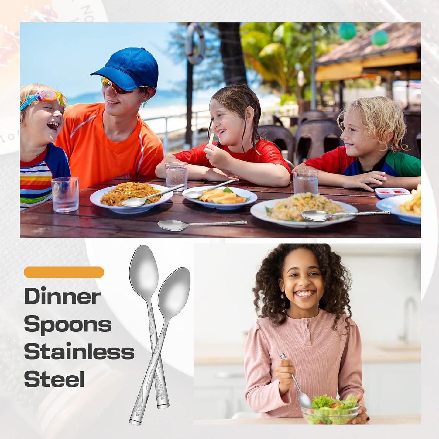 Lasnten 100 Pieces Dinner Spoons Set 7.24 Inches Silverware Bulk Metal Tablespoons Mirror Polished for Home Restaurant Kitchen Dishwasher Safe