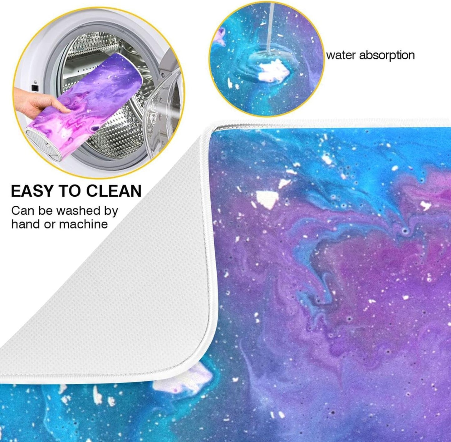 Super Absorbent Dish Drying Mat, Microfiber Fast-Drying Dish Mat, 16" x 18", Kitchen Dish Drying Pad, Abstract Purple Blue Marble