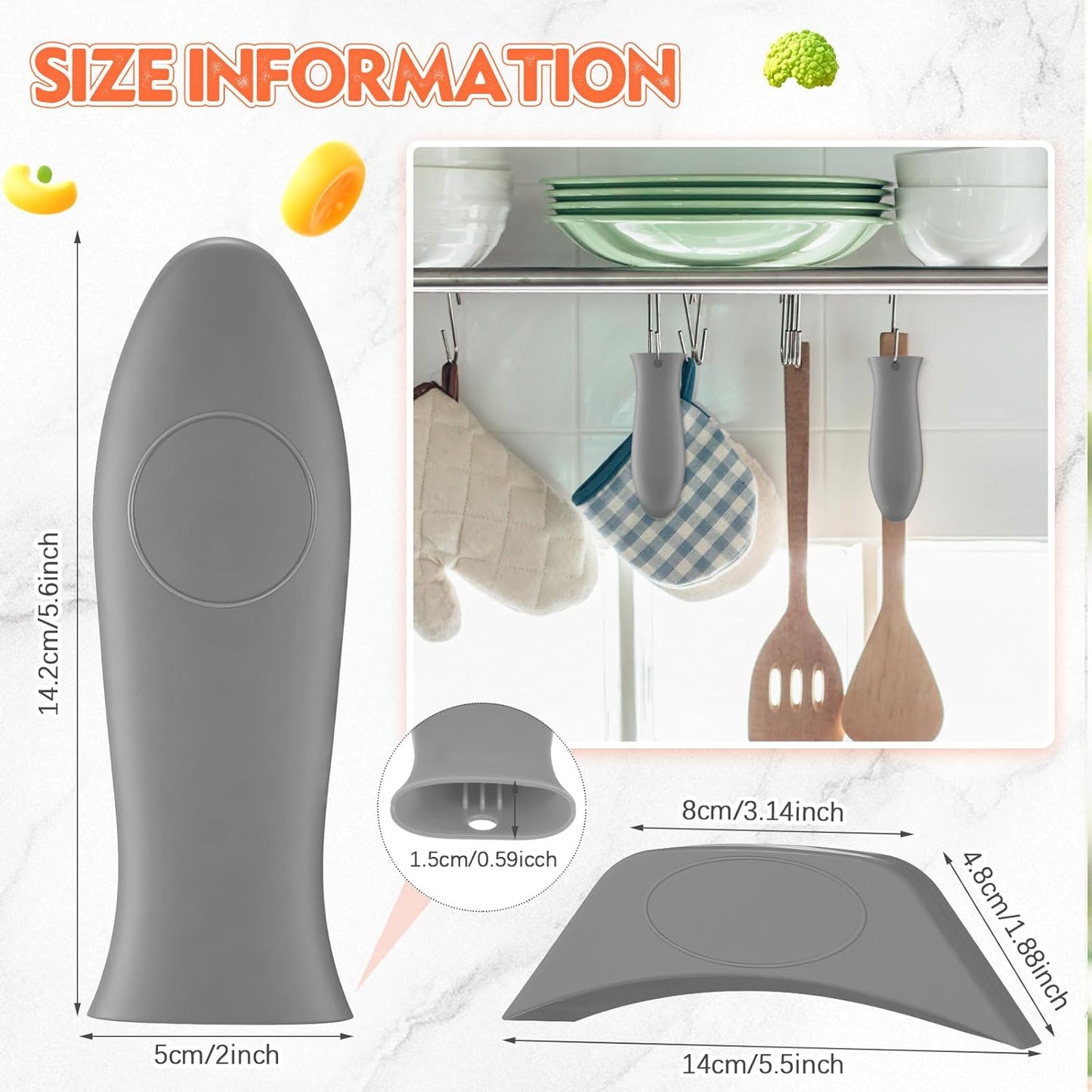 Domensi 4 Pcs Silicone Hot Handle Holder Set Cast Iron Skillet Handle Covers Heat Resistant Silicone Assist Handle Holder for Frying Pans Cast Iron Skillet Griddles Cookware(Grey)