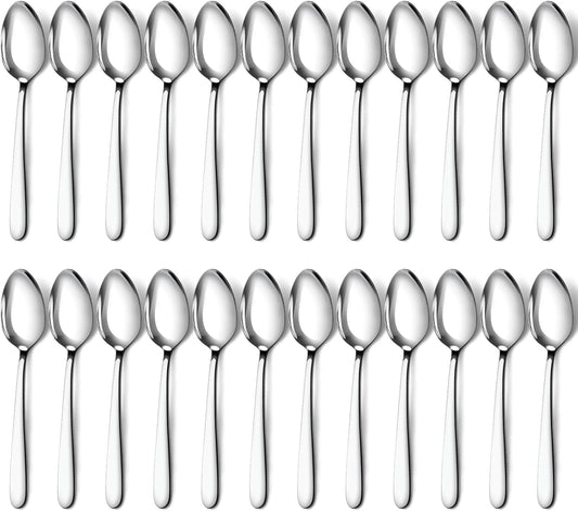 Pleafind 24 -Pcs Dinner Spoons, 7.4 inch Spoons Silverware, Stainless Steel Spoons Set, Silver Spoons, Silverware Spoons Use for Home, Kitchen, Restaurant,Dishwasher Safe, Mirror Polished