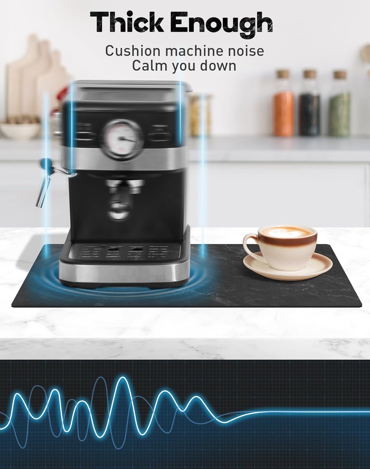 SUEH DESIGN Coffee Mat, Absorbent Dish Drying Mat 19.6 x 11.8 in Quick Dry Coffee Mat Large Drying Mats for Kitchen Counter Coffee Bar, Marble Black