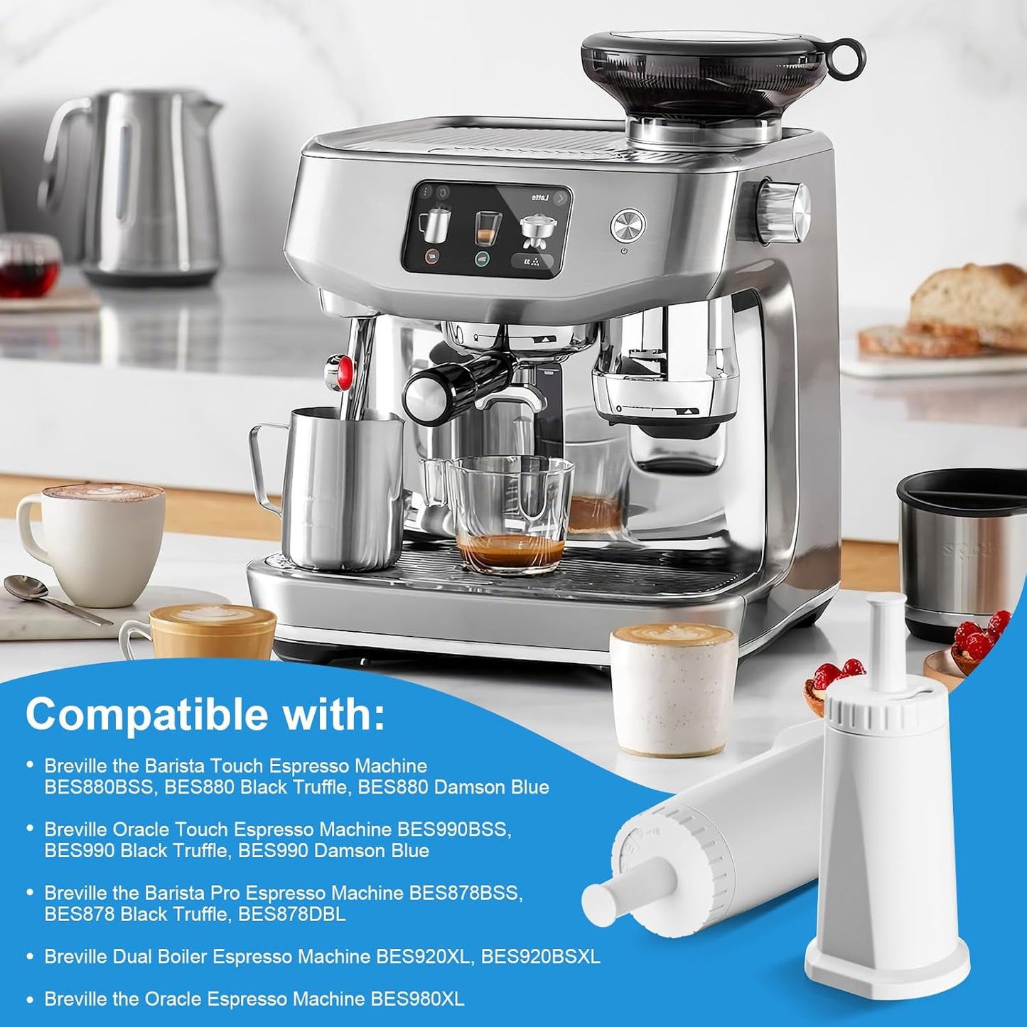 Water Filter for Breville Barista Touch Espresso Machine BES880, Barista Pro BES878, Oracle Touch BES990, Oracle BES980 & Dual Boiler BES920 Bambino ClaroSwiss Sage, BES008WHT0NUC1 (6 Pcs)