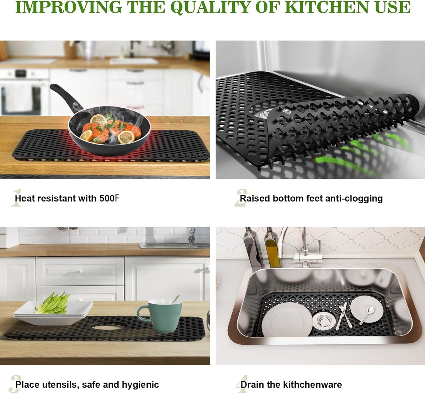 TOOVEM Silicone Sink Mat - Protectors for Kitchen Sink with Center Drain, 24.8''x13'' Kitchen Grid Accessory, Non-Slip Heat-Resistant Mat for Bottom of Farmhouse Porcelain Stainless Steel