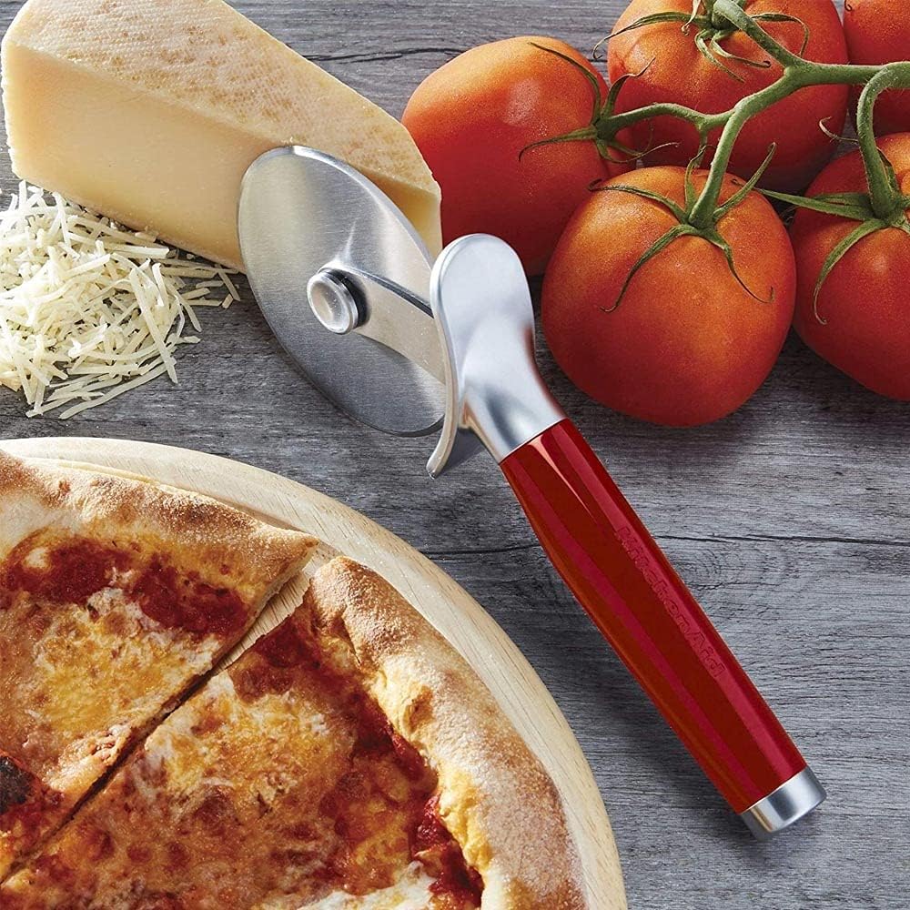 KitchenAid Classic Pizza Wheel with Sharp Blade For Cutting Through Crusts, Pies and More, Built In Finger Guard for Safety and Comfort Grip to Protect Fingers, Dishwasher Safe, 9-Inch, Red