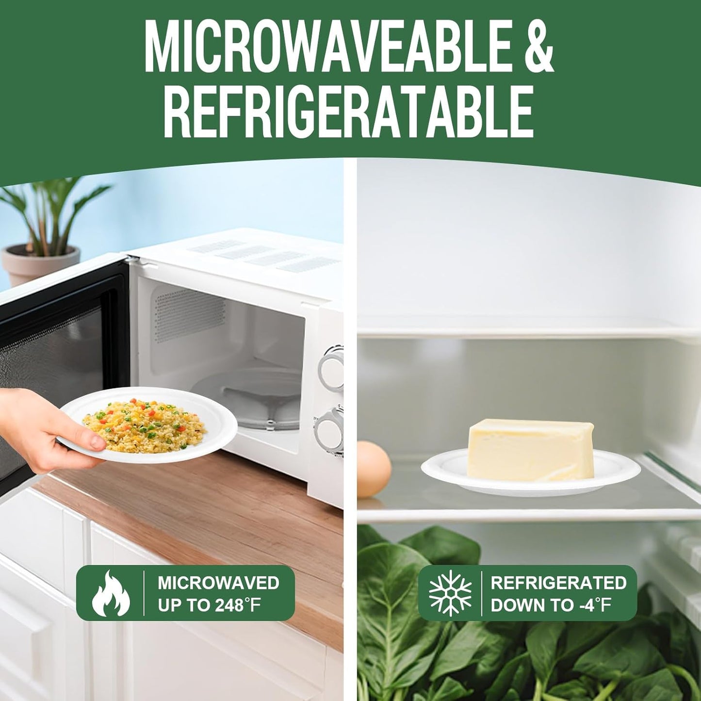 50 Compostable Paper Plates, Includes 25-9" & 25-7" Heavy Duty Disposable Plates, Biodegradable Sugarcane Bagasse, White