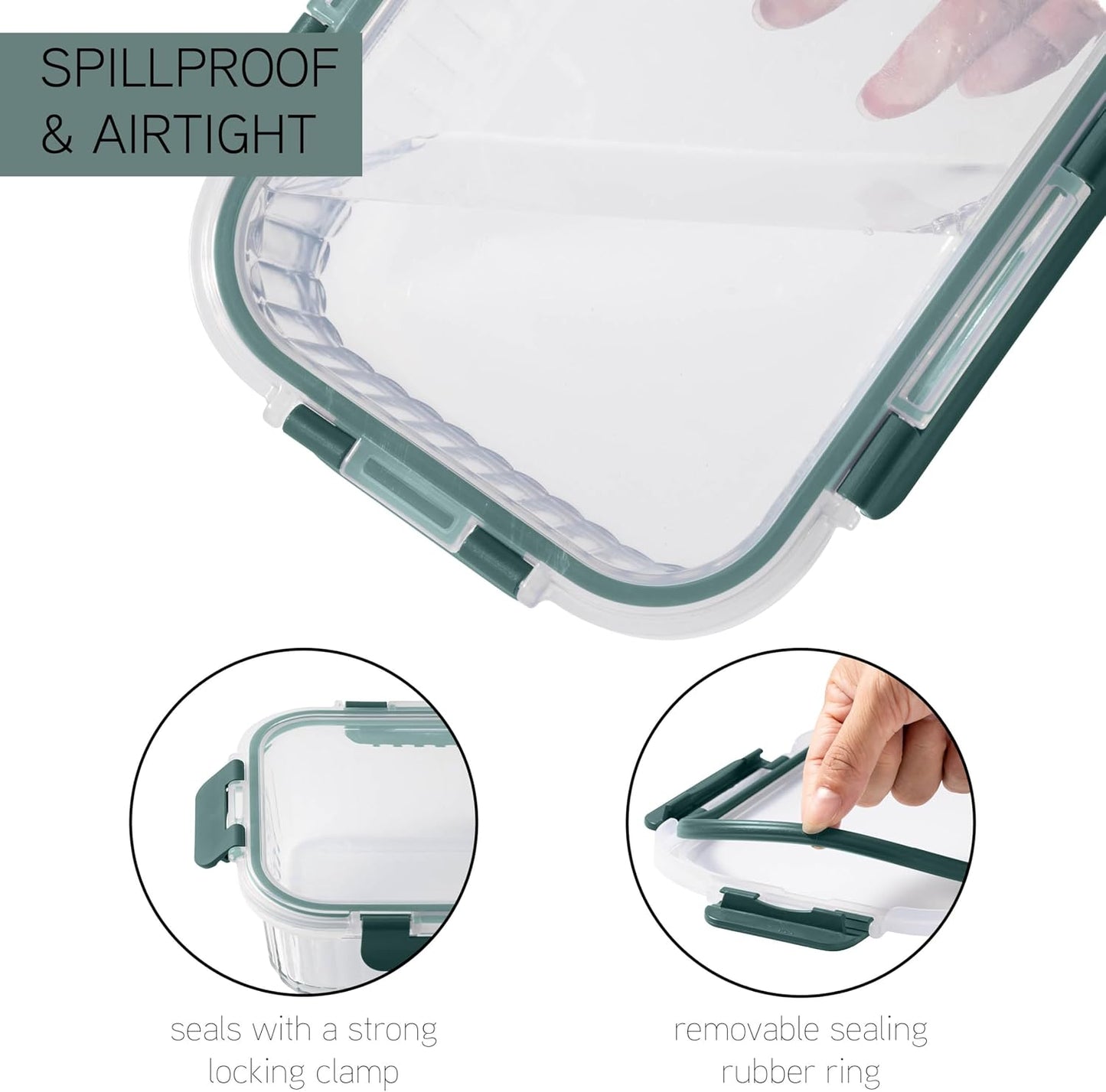 COOK WITH COLOR Premium 32-Pc. Borosilicate Glass Food Container Set with Dividers - 4 Rectangles, 8 Rounds, 4 Squares - Leakproof Lids - Meal Prep, Storage, Fluted Ombre Green