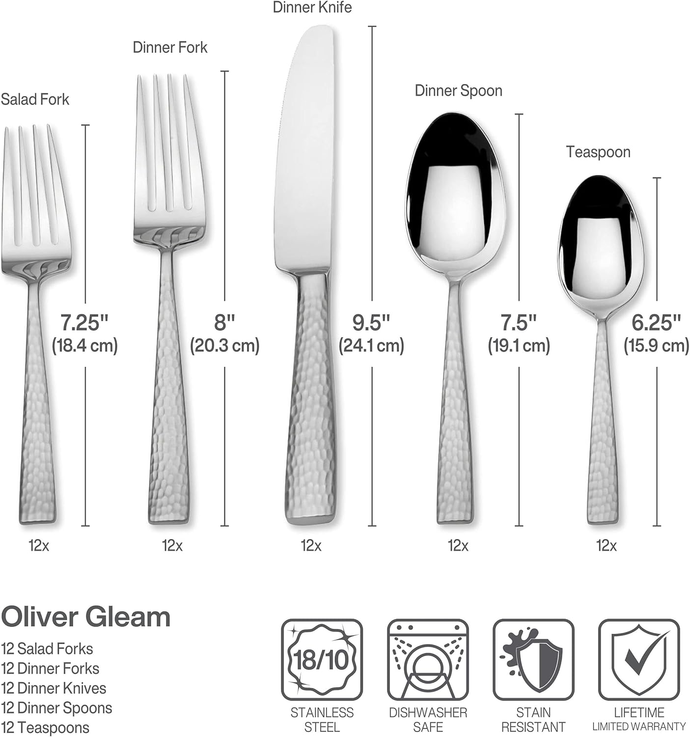 Mikasa, Oliver Gleam Flatware Service for 12, 65 Piece Set, 18/10 Stainless Steel, Silverware Set with Serving Utensils