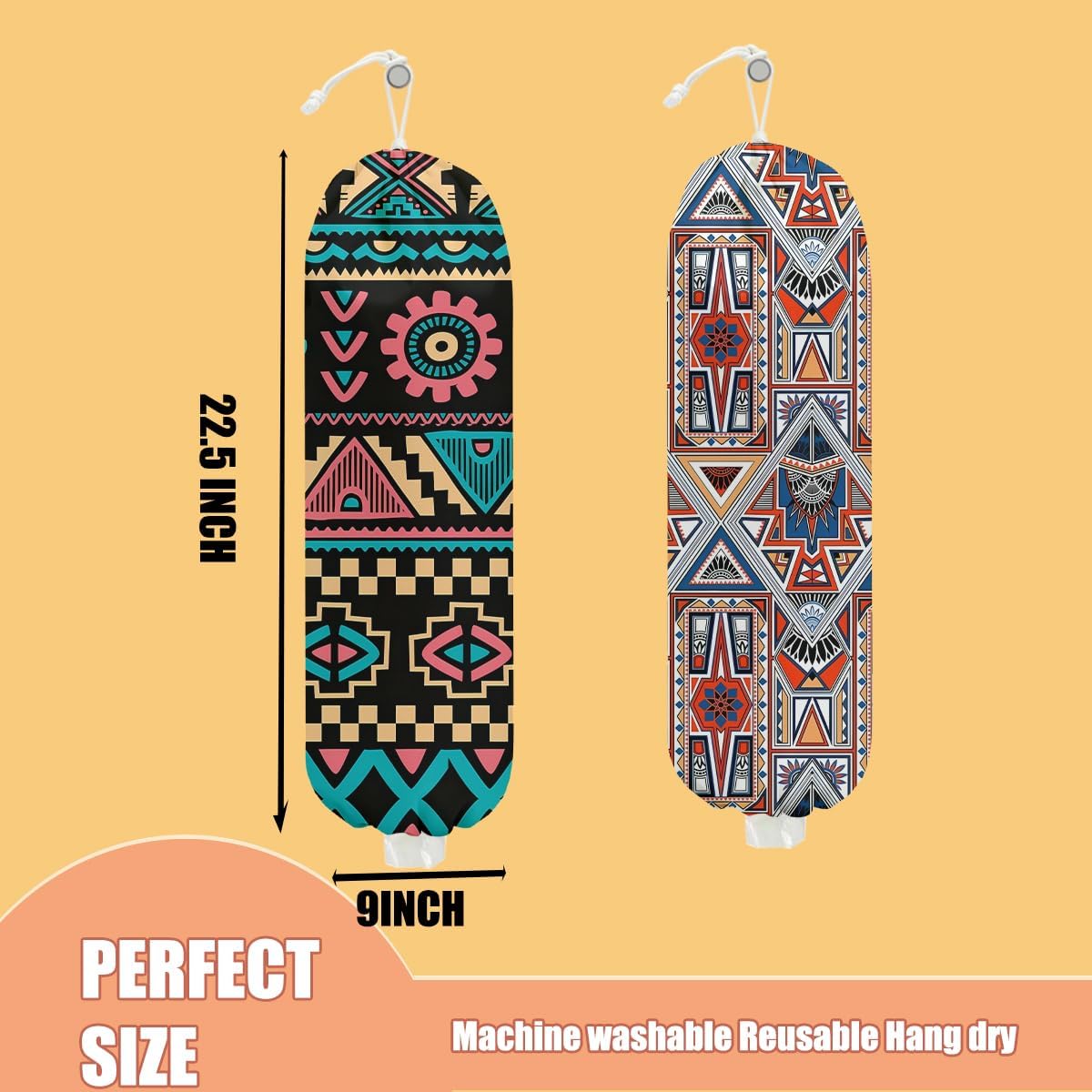 2 Pcs Retro Boho Plastic Bag Holder, Wall Mount Grocery Bag Holder for Plastic Storage bag, Abstract Art Farmhouse Kitchen Decor Reusable Grocery Bags Organizer Storage Dispenser, Gifts for Women