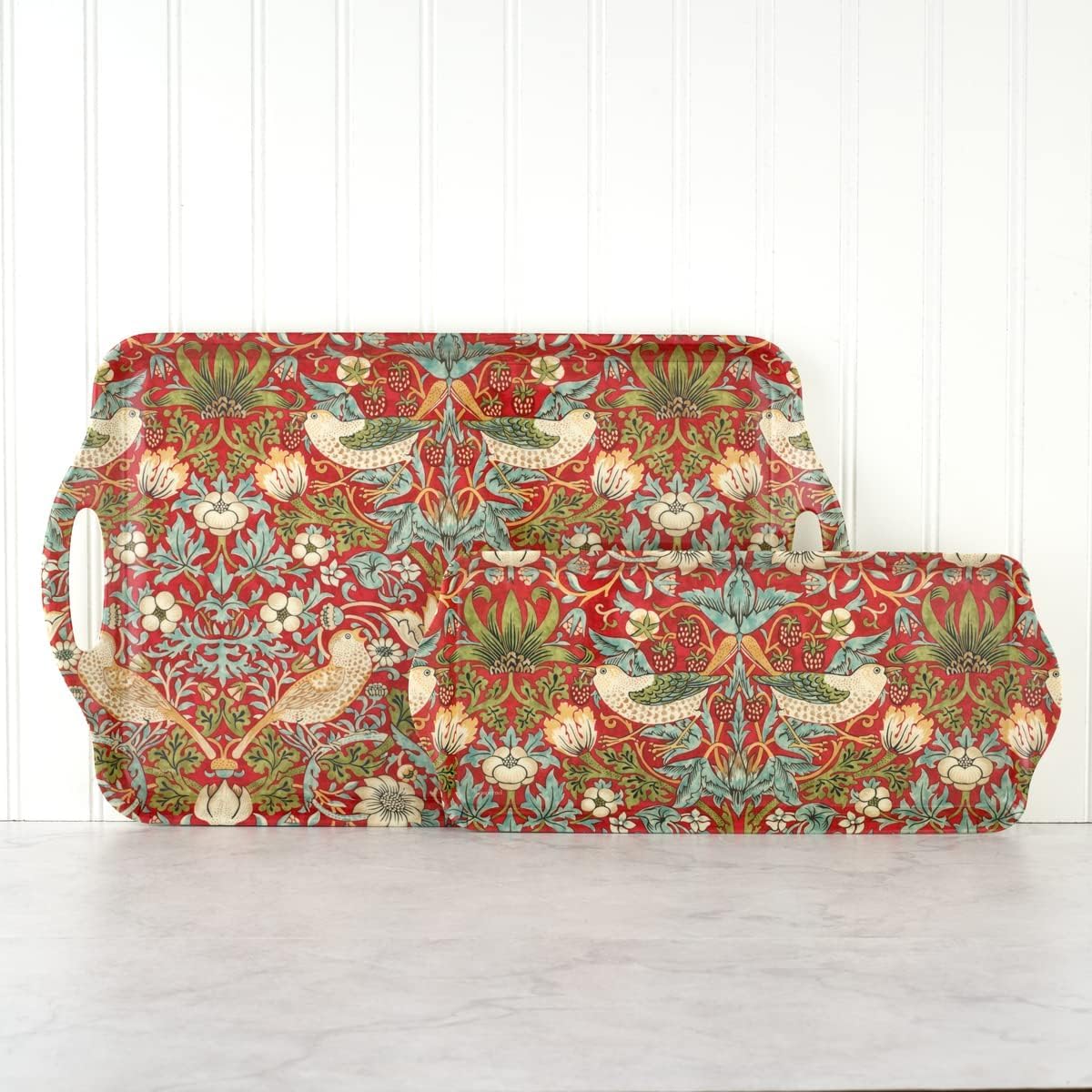 Pimpernel Morris & Co Strawberry Thief Sandwich Tray with Handles, Red - Decorative Melamine Serving Tray for Afternoon Tea, Coffee Table Display, Garden Party Entertaining, Cheese Board, Gifting