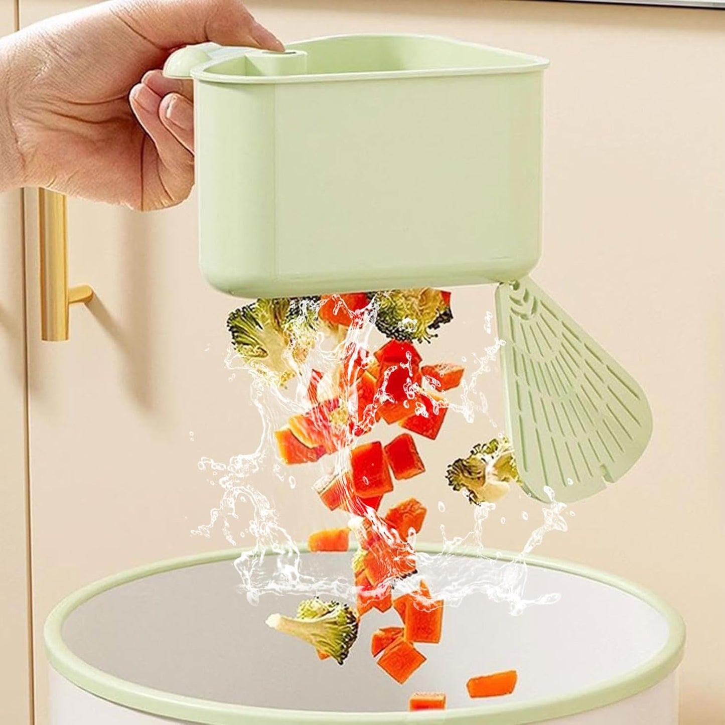 Suction Cup Sink Corner Rack, Triangular Sinks Basket Shelf, Automatic Dumping Corner Sink Strainer with Drain Hole, Food Waste Catcher (Green)