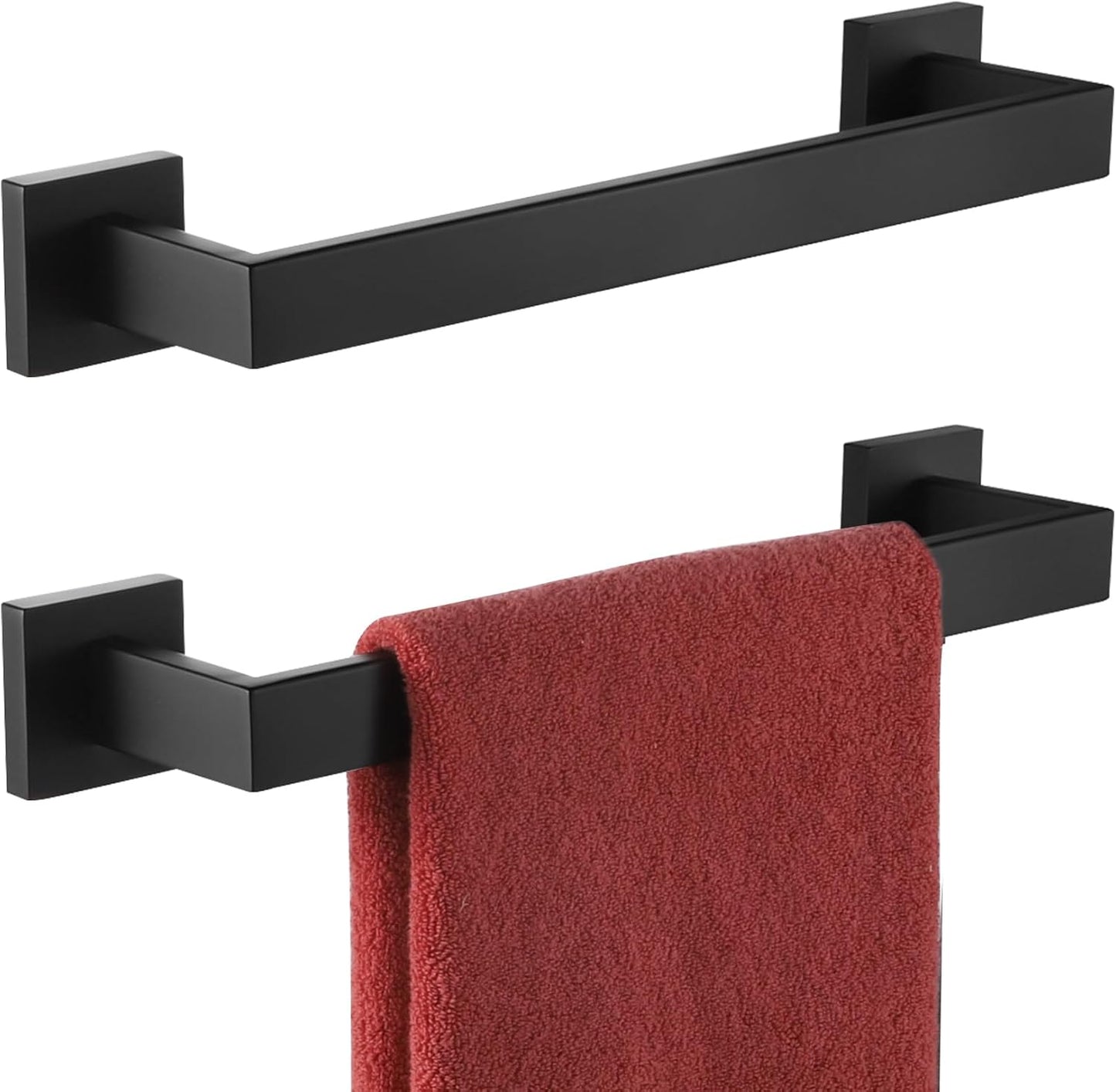 KOKOSIRI 12-Inch Single Towel Bar, Bathroom Kitchen Towel Holder, Wall Mounted SUS304 Stainless Steel Towel Rack 2 Pack, Matte Black, B4003BK-L12-P2