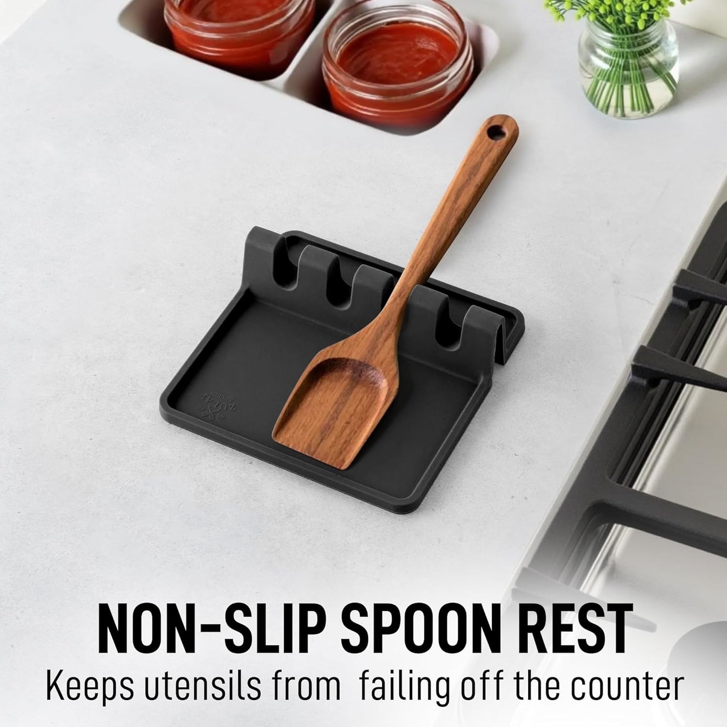Zulay Kitchen Silicone Utensil Rest - BPA-Free, Durable Spoon Rest with Drip Pad - Heat-Resistant for Stove Top & Counter - Kitchen Gadget Holder