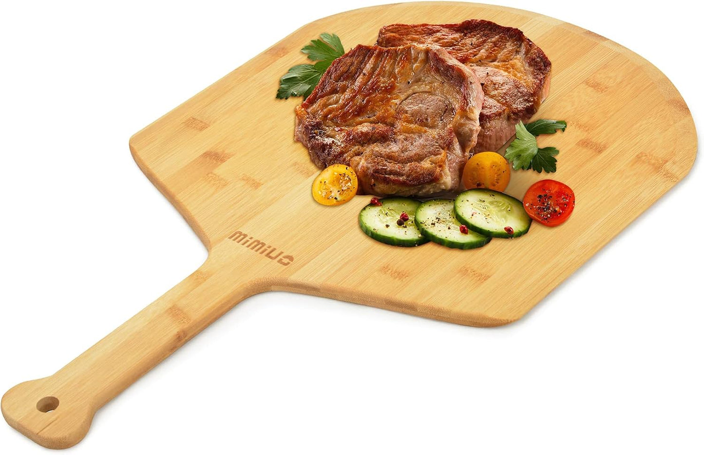 Mimiuo Natural Bamboo Pizza Peel - 12 Inch Wooden Pizza Spatula for Baking Homemade Pizza Bread and Cutting Fruit Vegs
