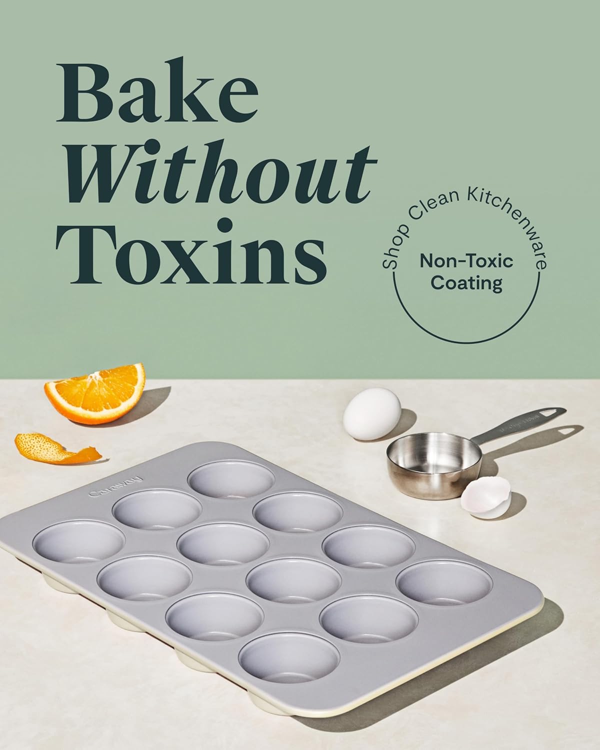 Caraway Non-Stick Ceramic 12-Cup Muffin Pan Duo - Naturally Slick Ceramic Coating - Non-Toxic, PTFE & PFOA Free - Perfect for Cupcakes, Muffins, and More - Gray