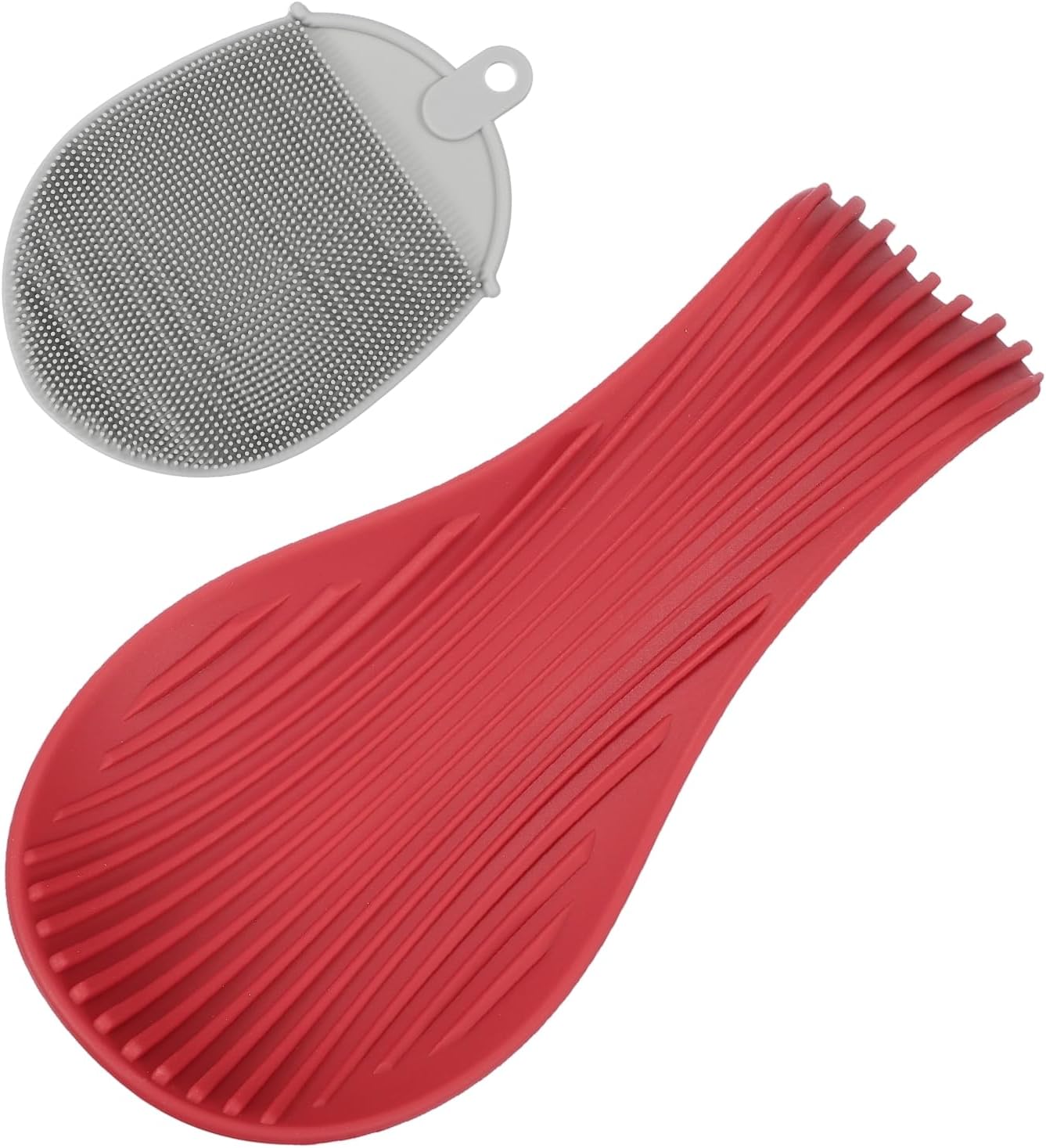uxcell 1 Set Silicone Spoon Rest for Stove Top, Silicone Spoon Holder for Cooking Spatula, Ladle, Brush Red/Grey